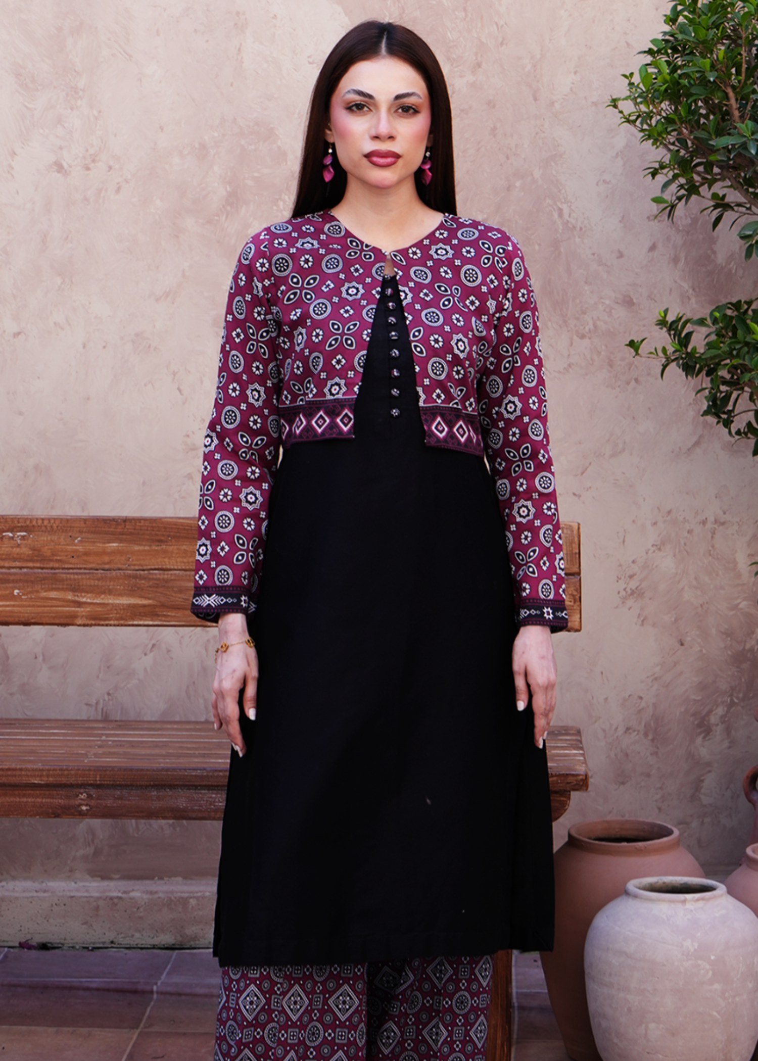 lawn Unstitched in Black, maroon