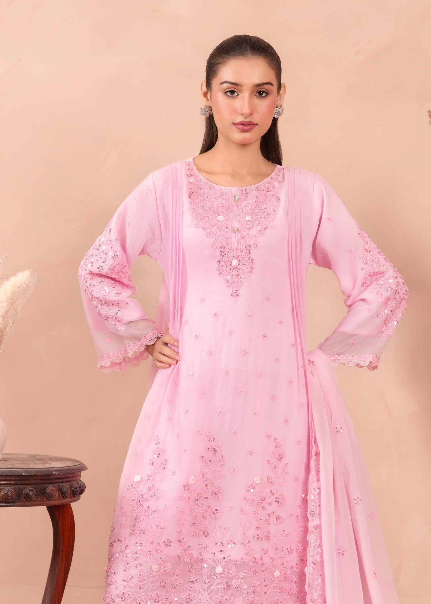 chiffon Pishwas in Pink
