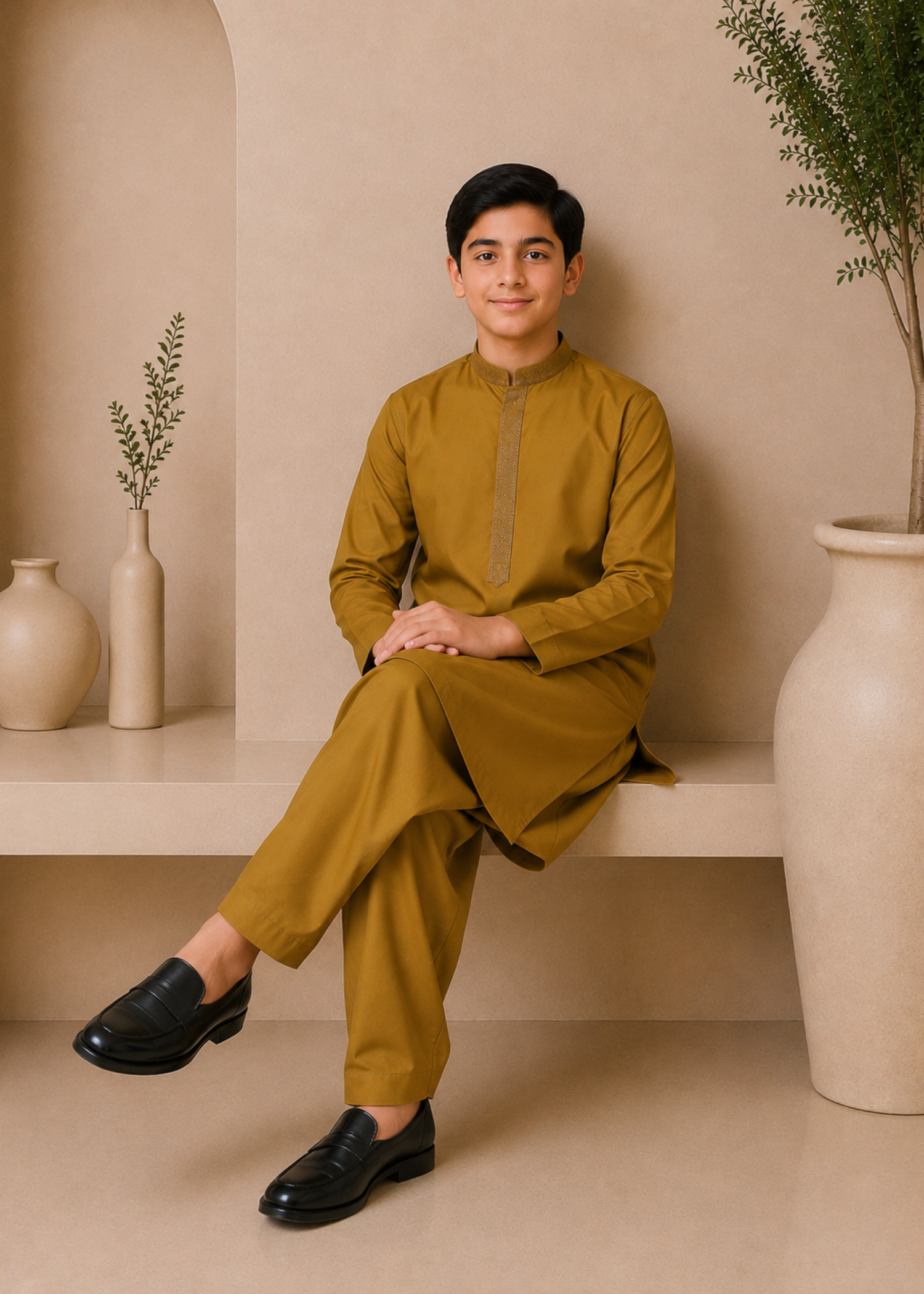 wash & wear Kurta Set in Golden brown