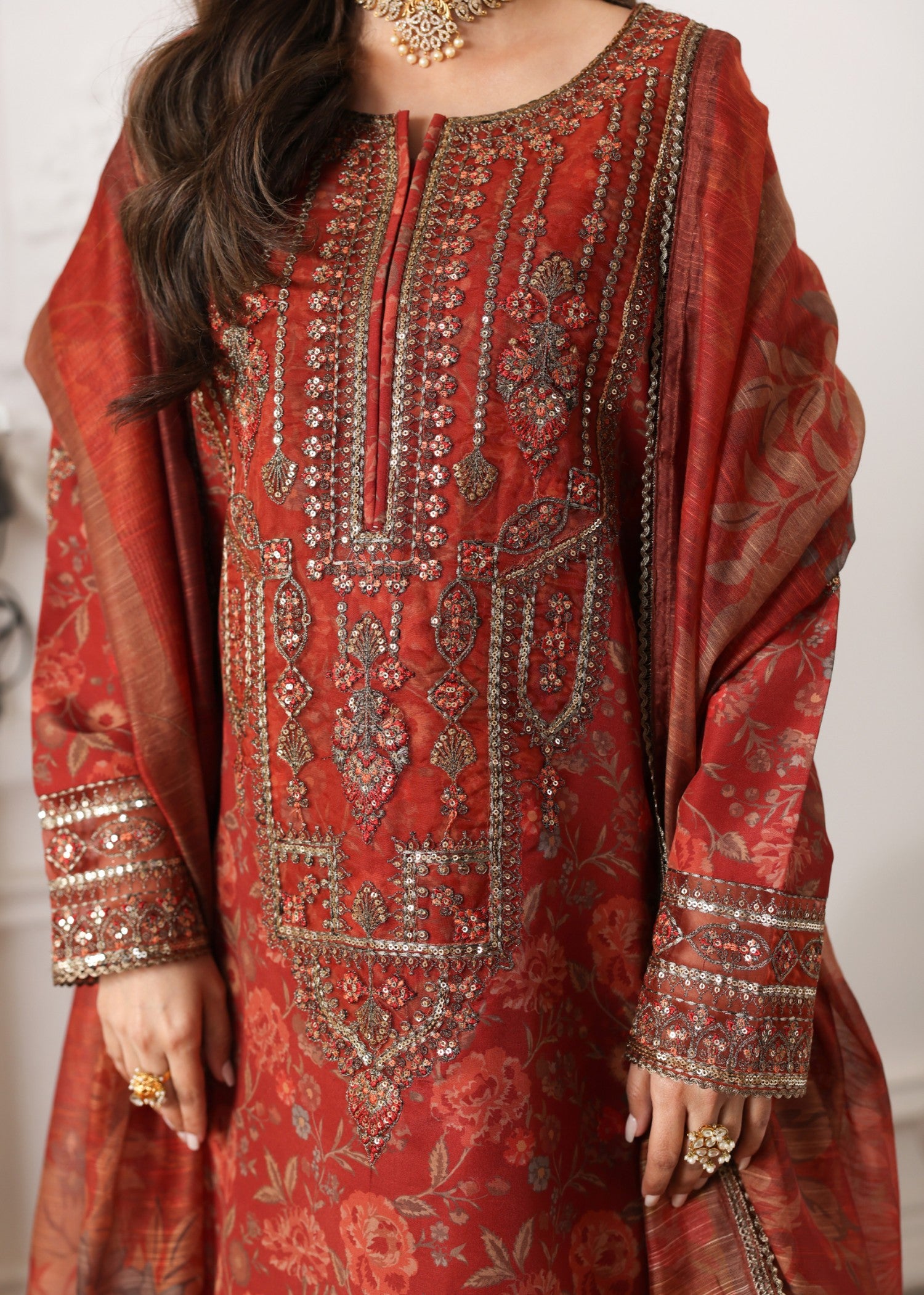 poly lawn Kurta Set in Rustic brown
