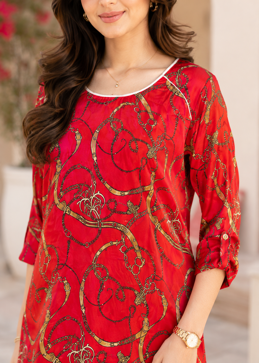 poly silk Tunic in Red