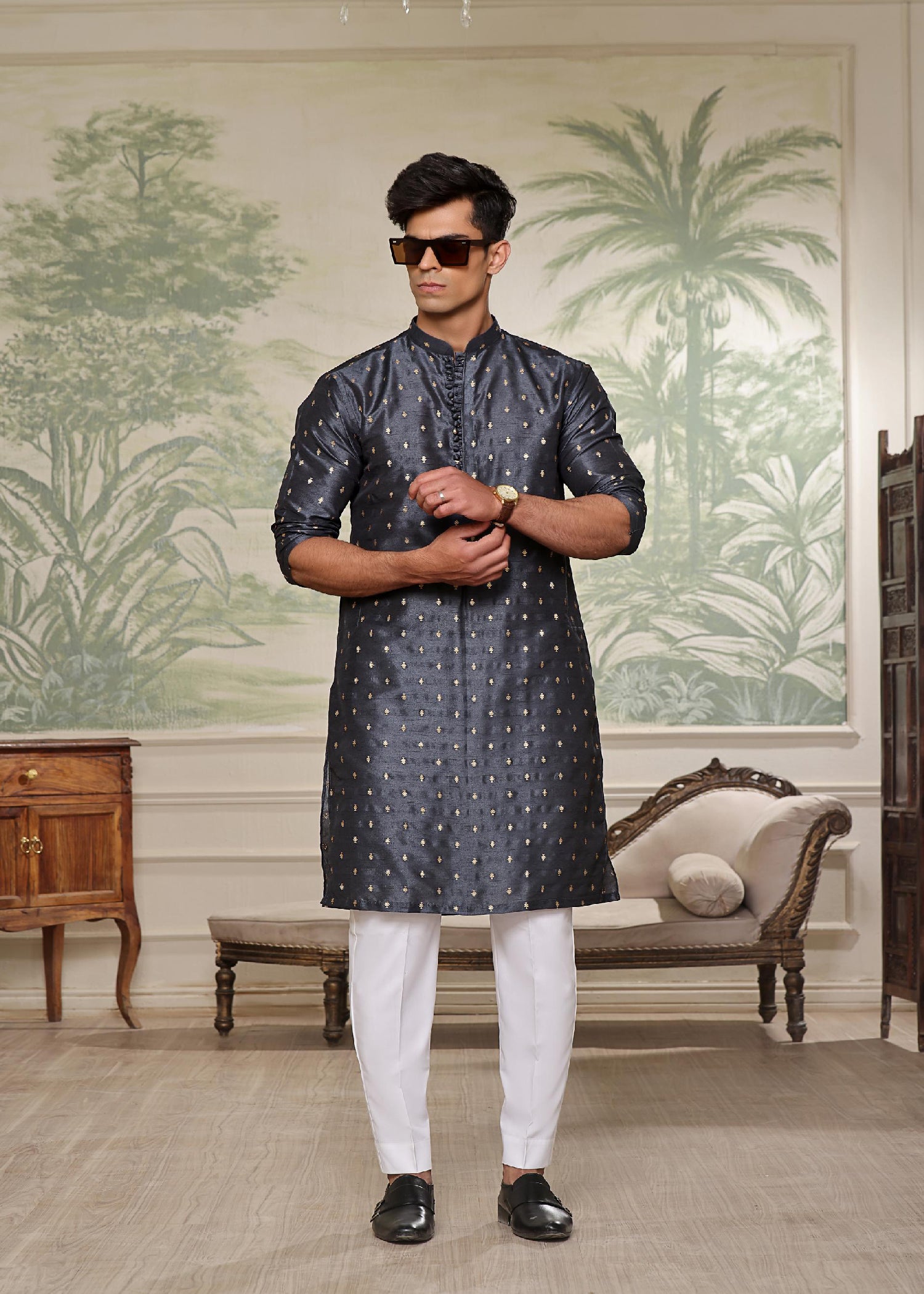 raw silk Kurta in Grey
