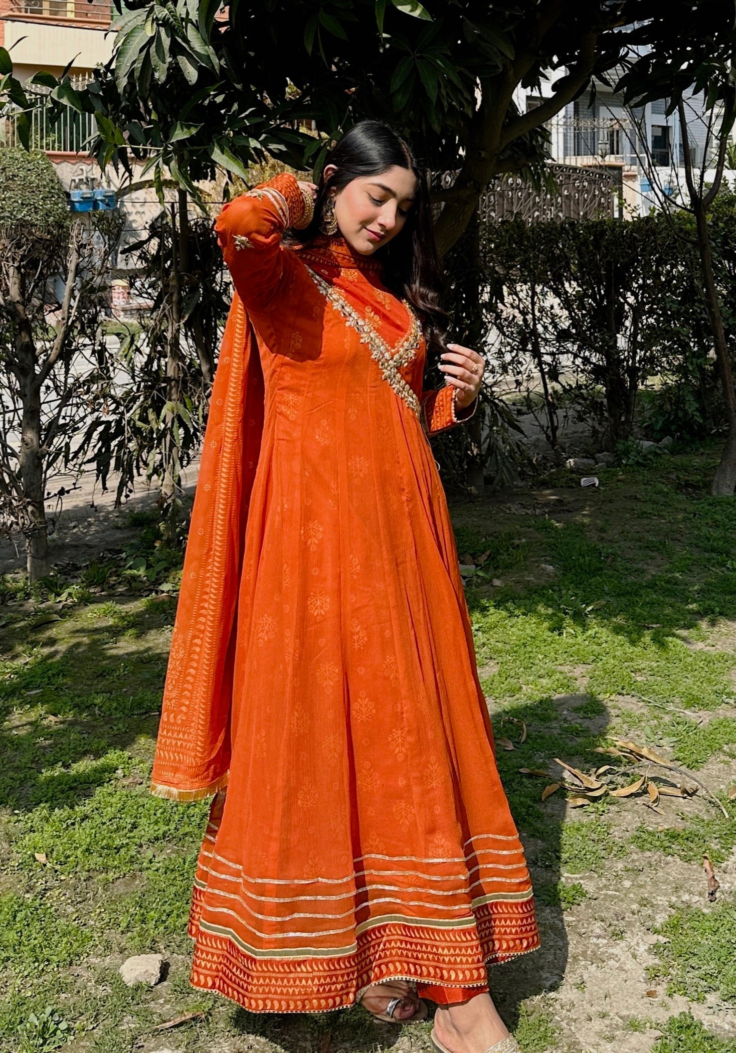 chiffon Angrakha in Orange