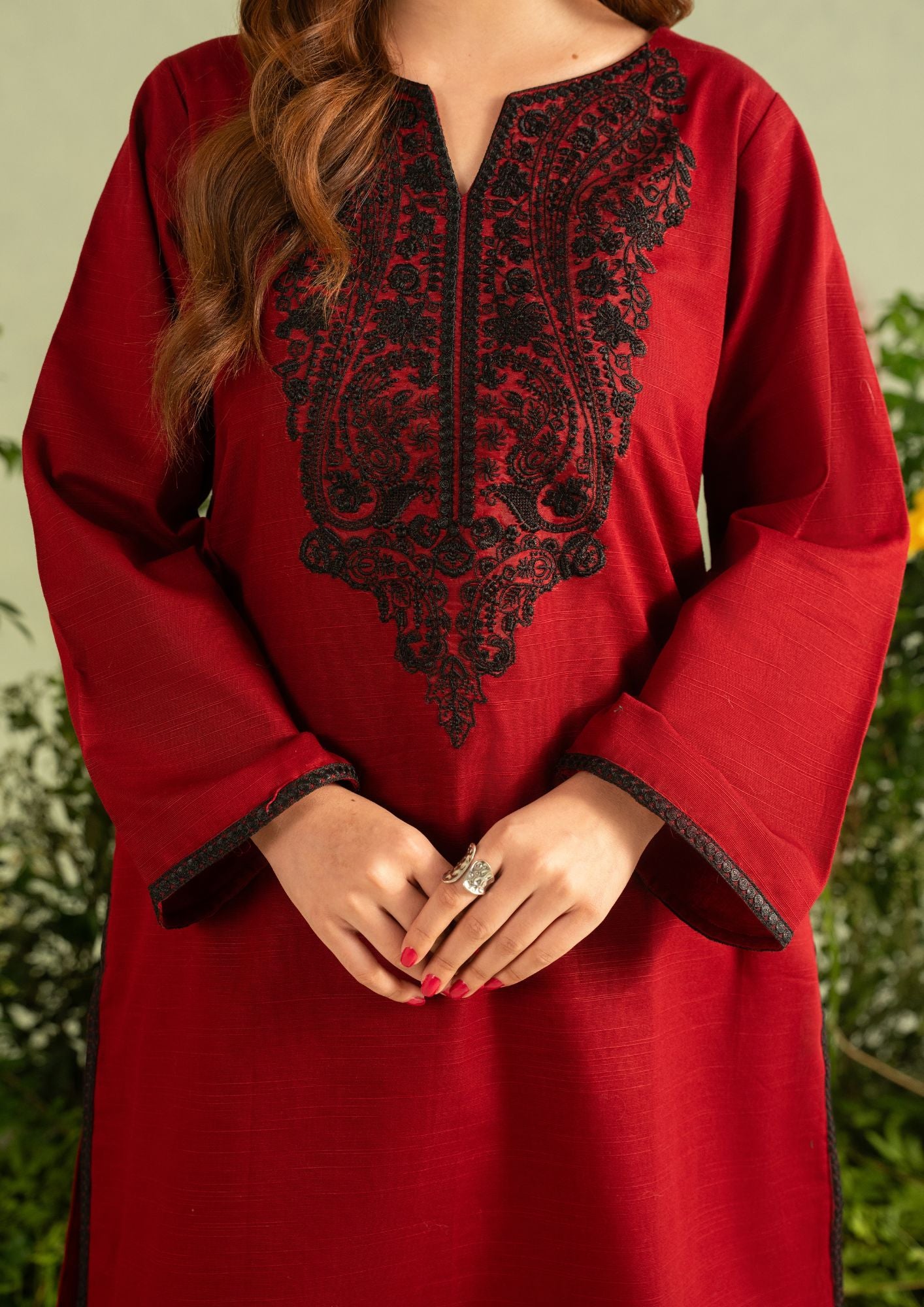 slub khaddar Kurta Set in Maroon