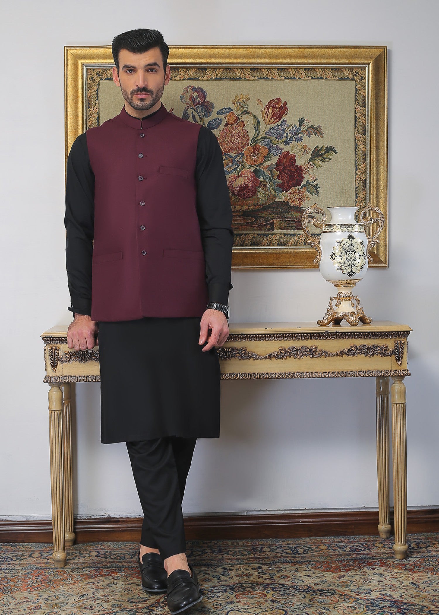 tropical Waistcoat in Plum by Gem Garments