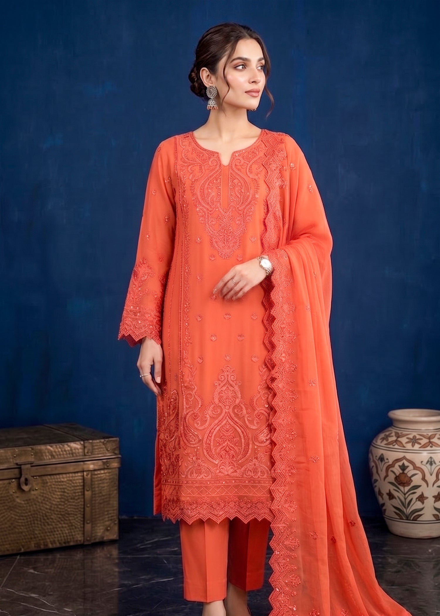 chiffon Kurta Set in Bubblegum pink
