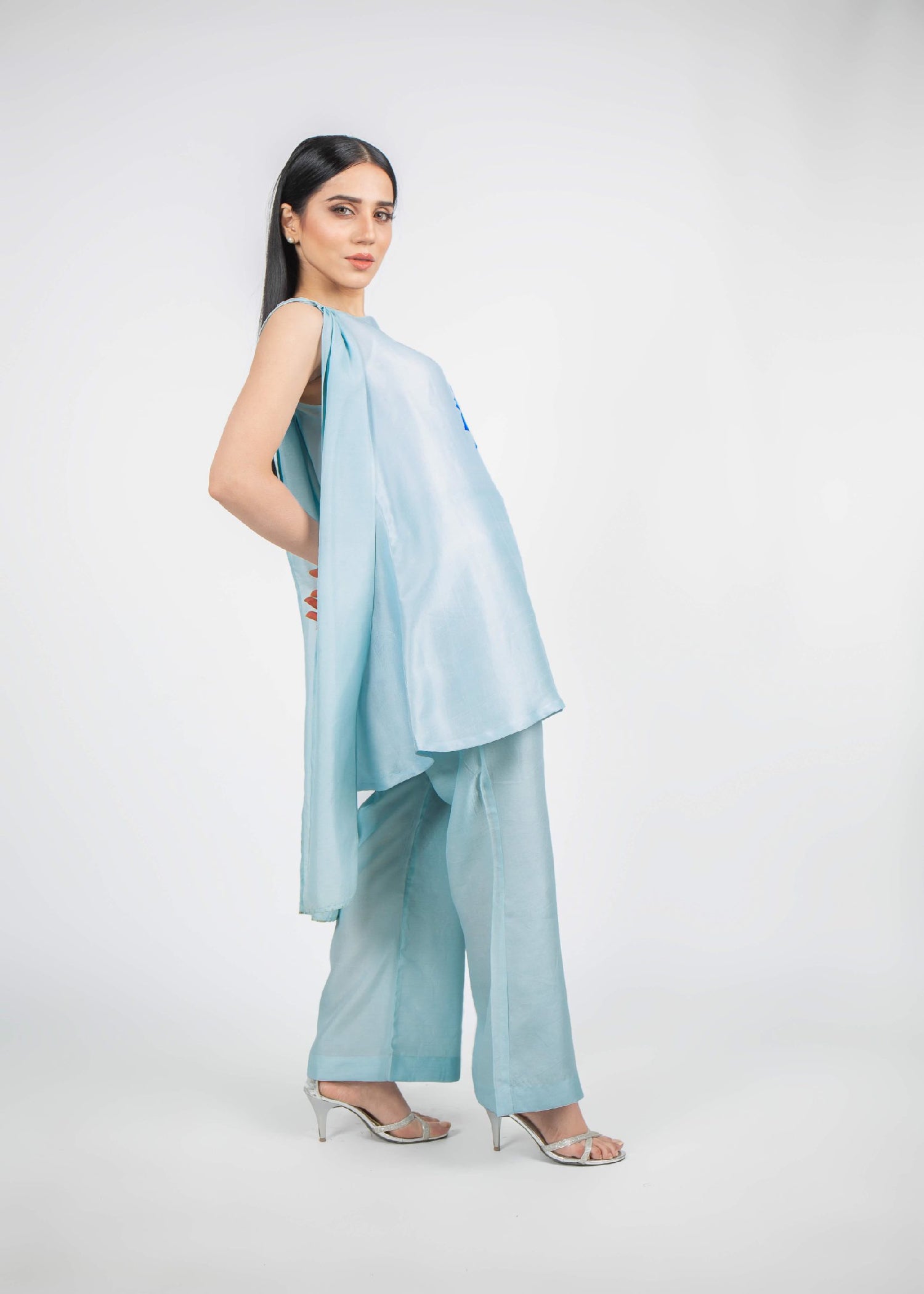 silk Short Frock in Sky blue