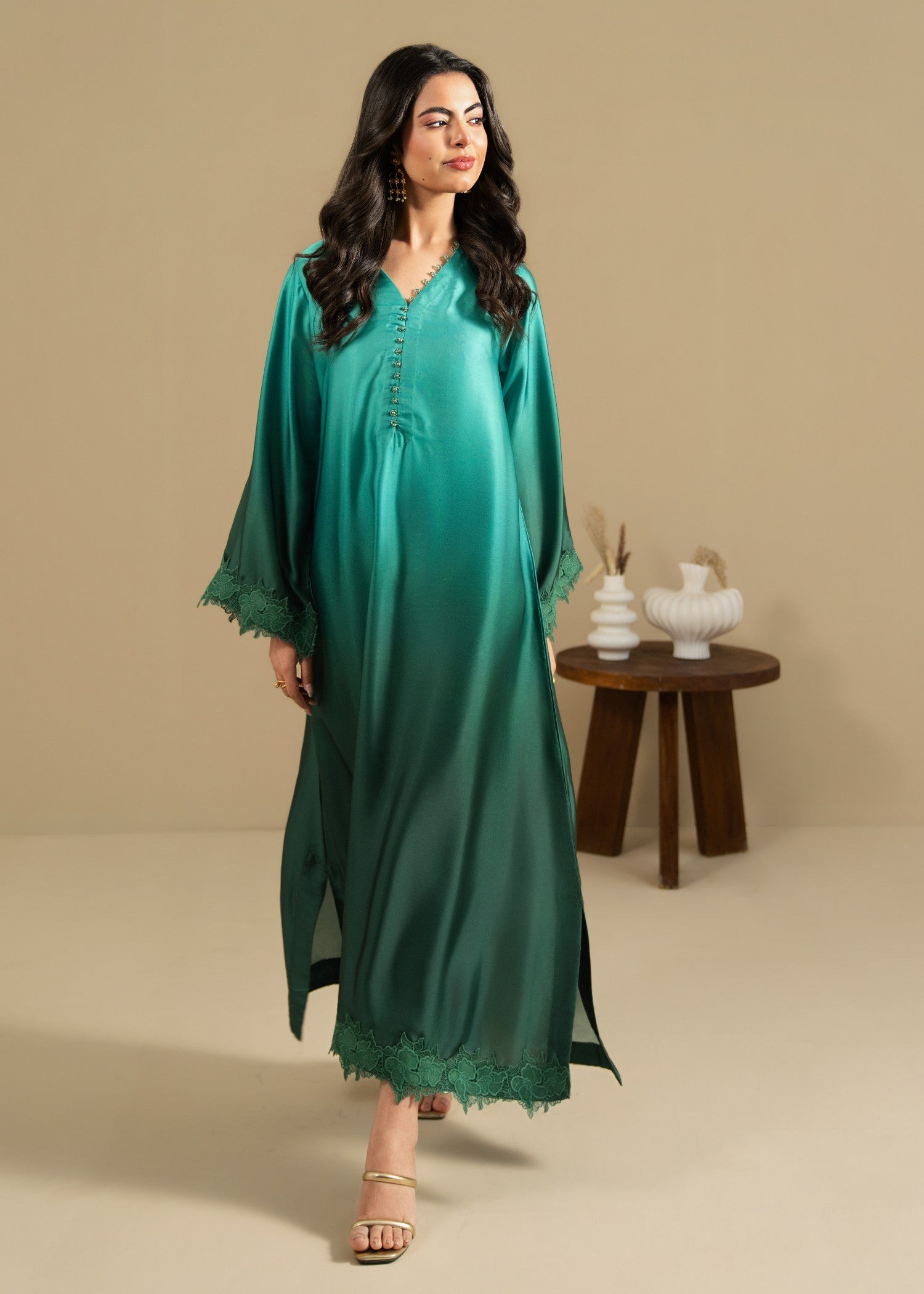 silk Kurta Set in Green