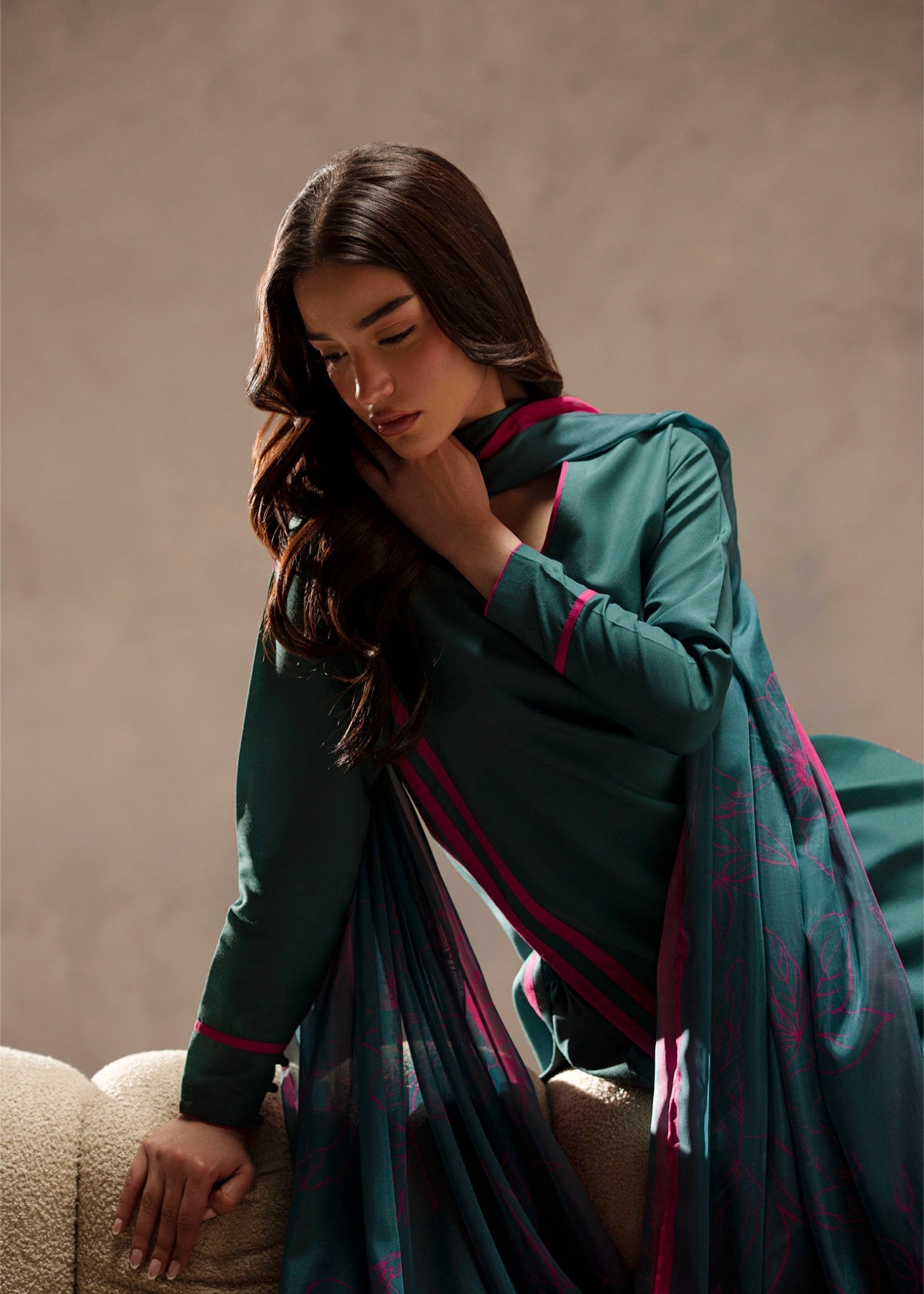 poly lawn Kurta Set in Sea green
