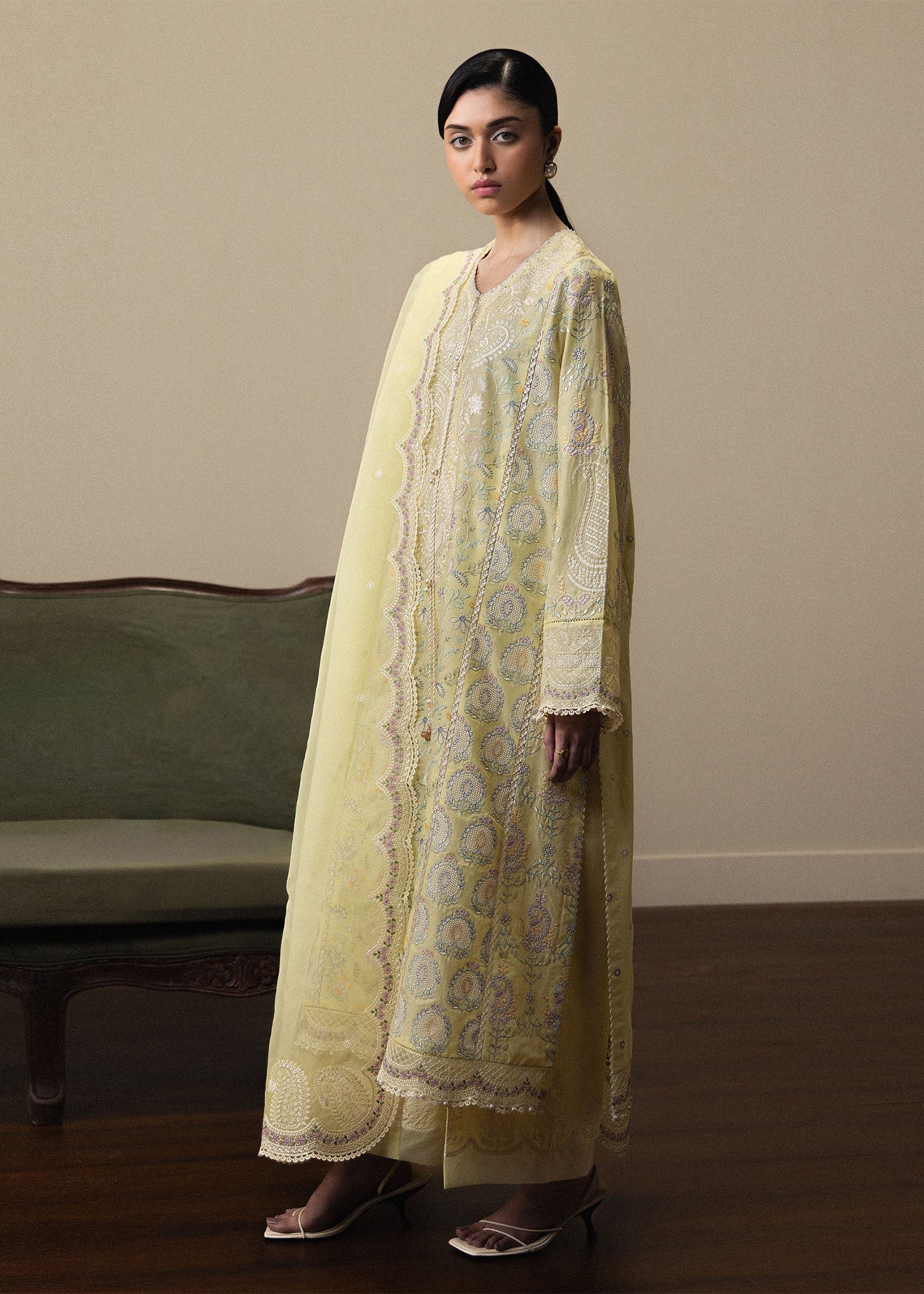 lawn Unstitched in Light yellow