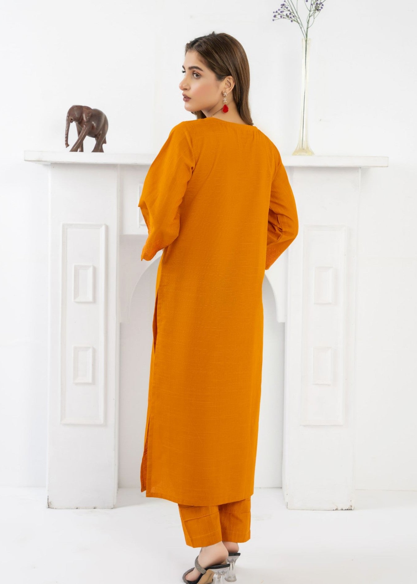 slub khaddar Kurta Set in Mustard