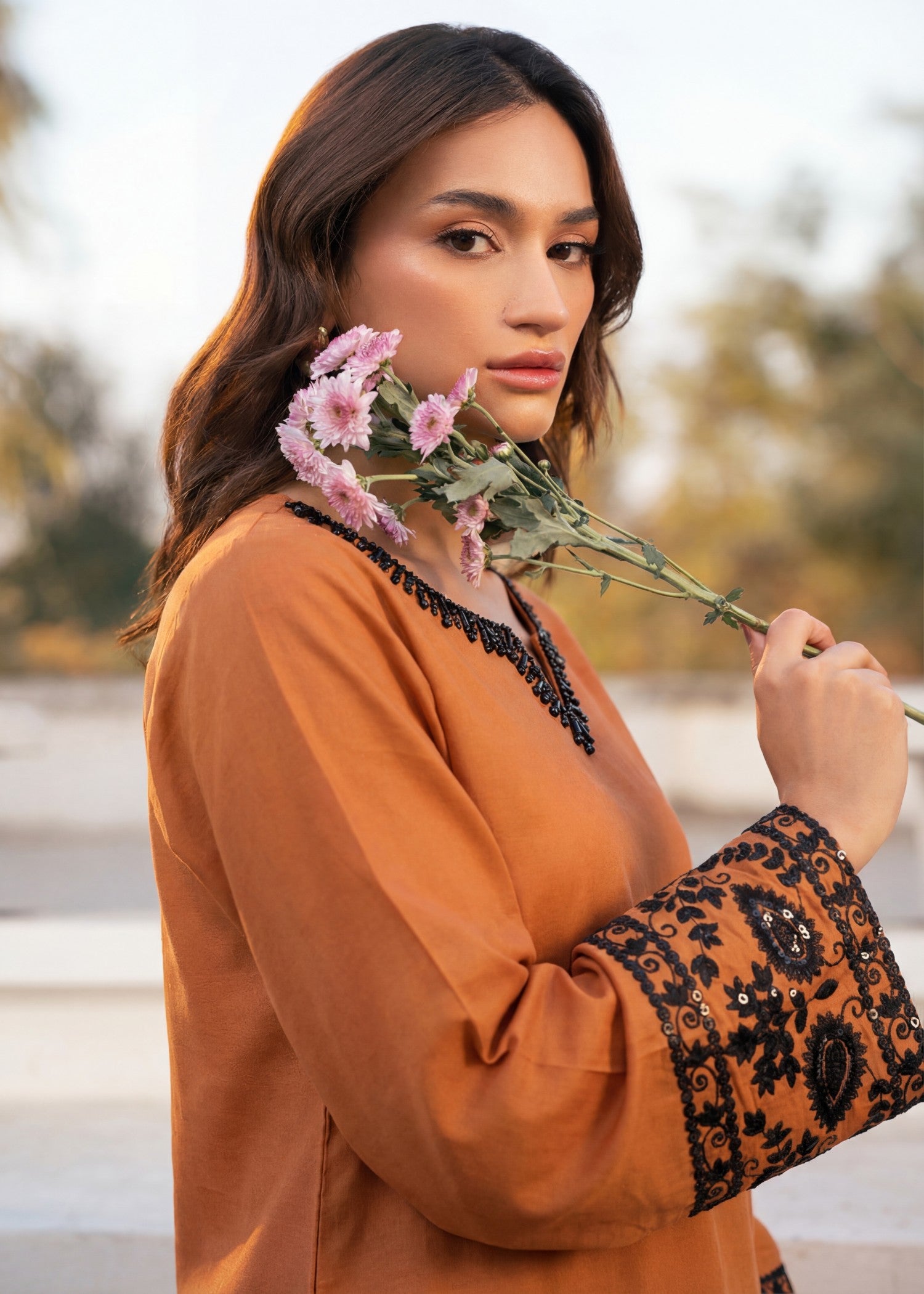 lawn Kurta Set in Sunrise orange