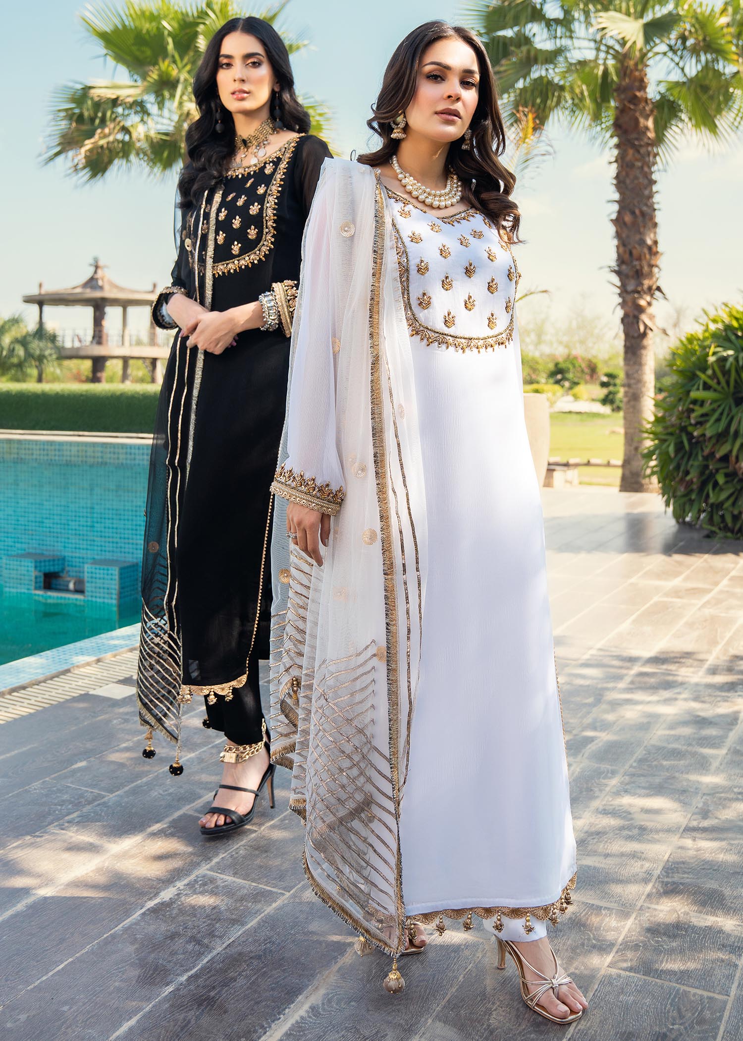 crinkle chiffon Kurta Set in White