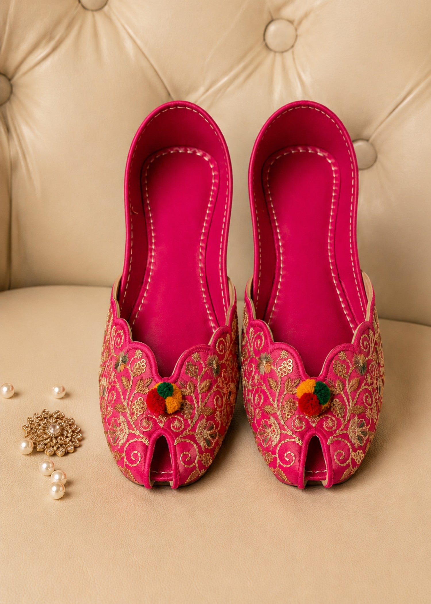 Khussa in Fuchsia pink by - High Quality Women Khussa TPV5742