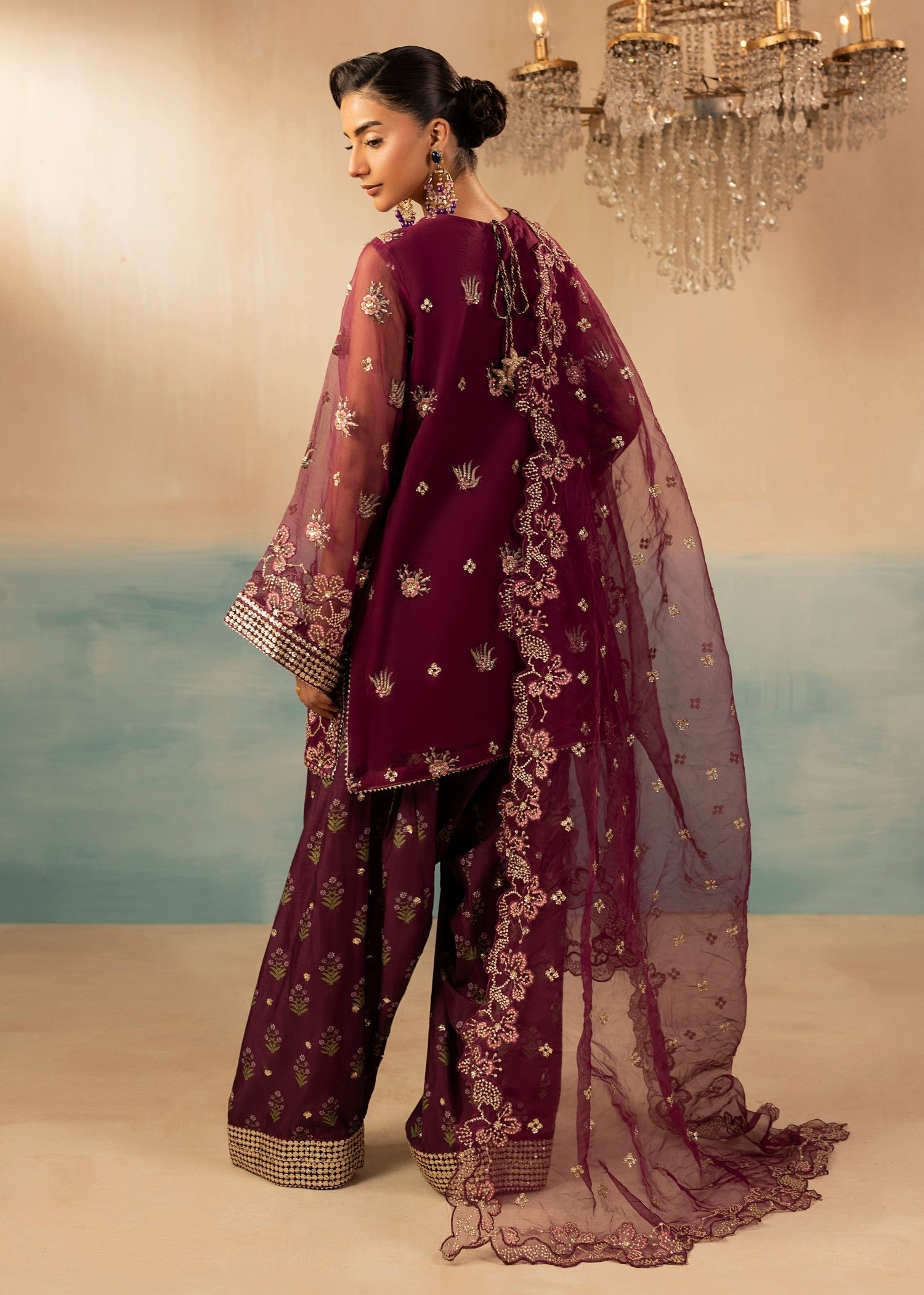 organza Kurta Set in Plum