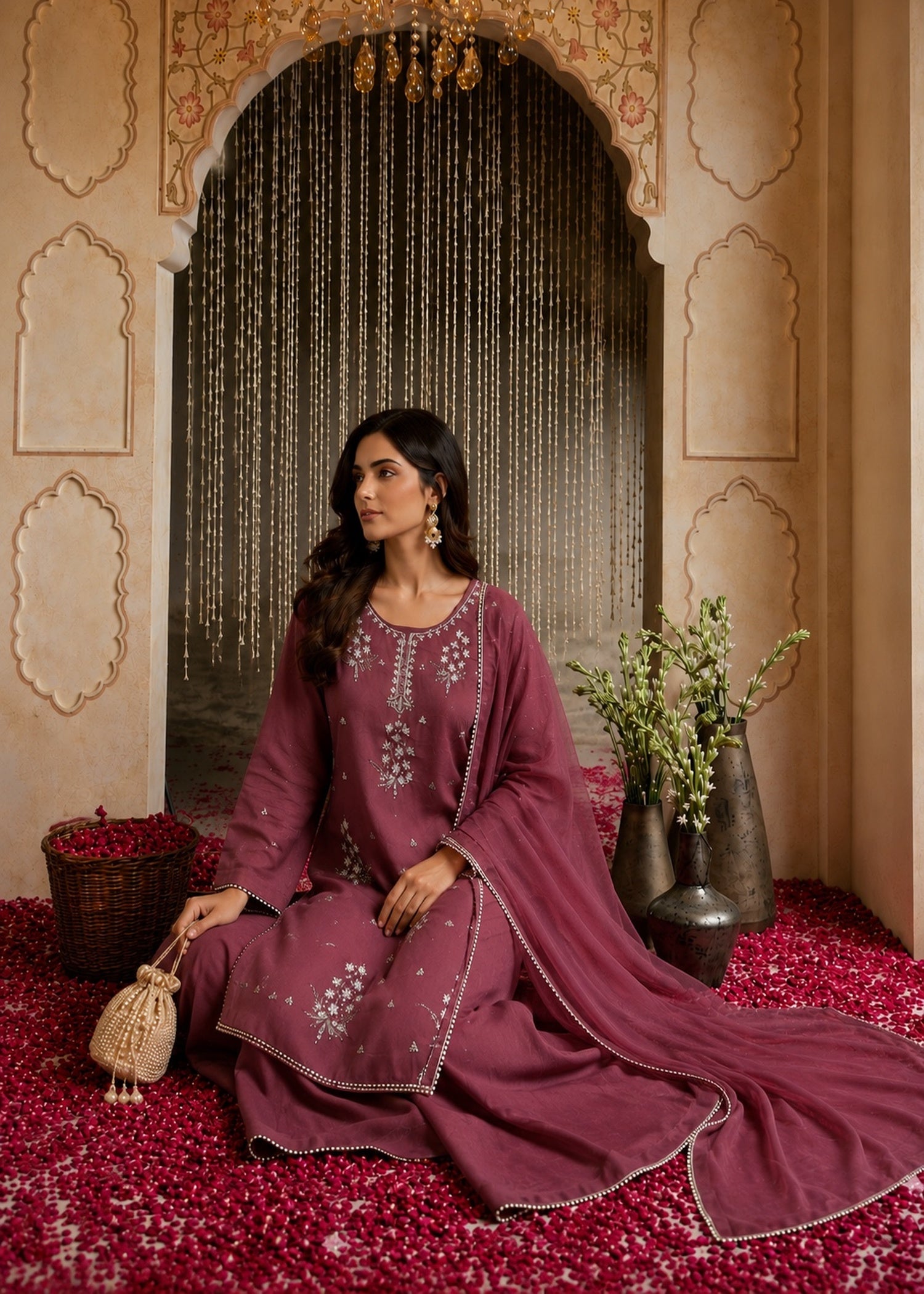 chiffon Sharara in Frost, thulian pink
