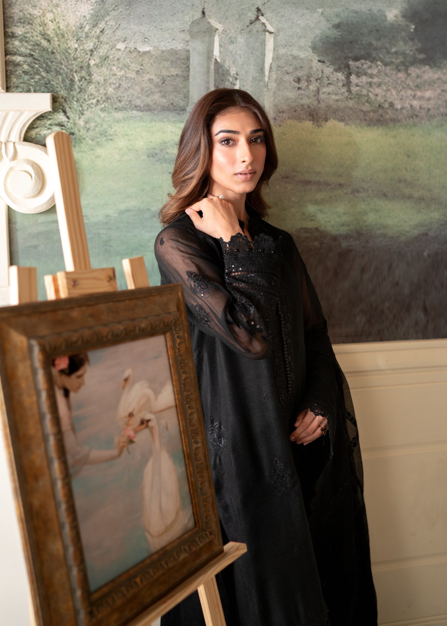 cotton net Unstitched in Black