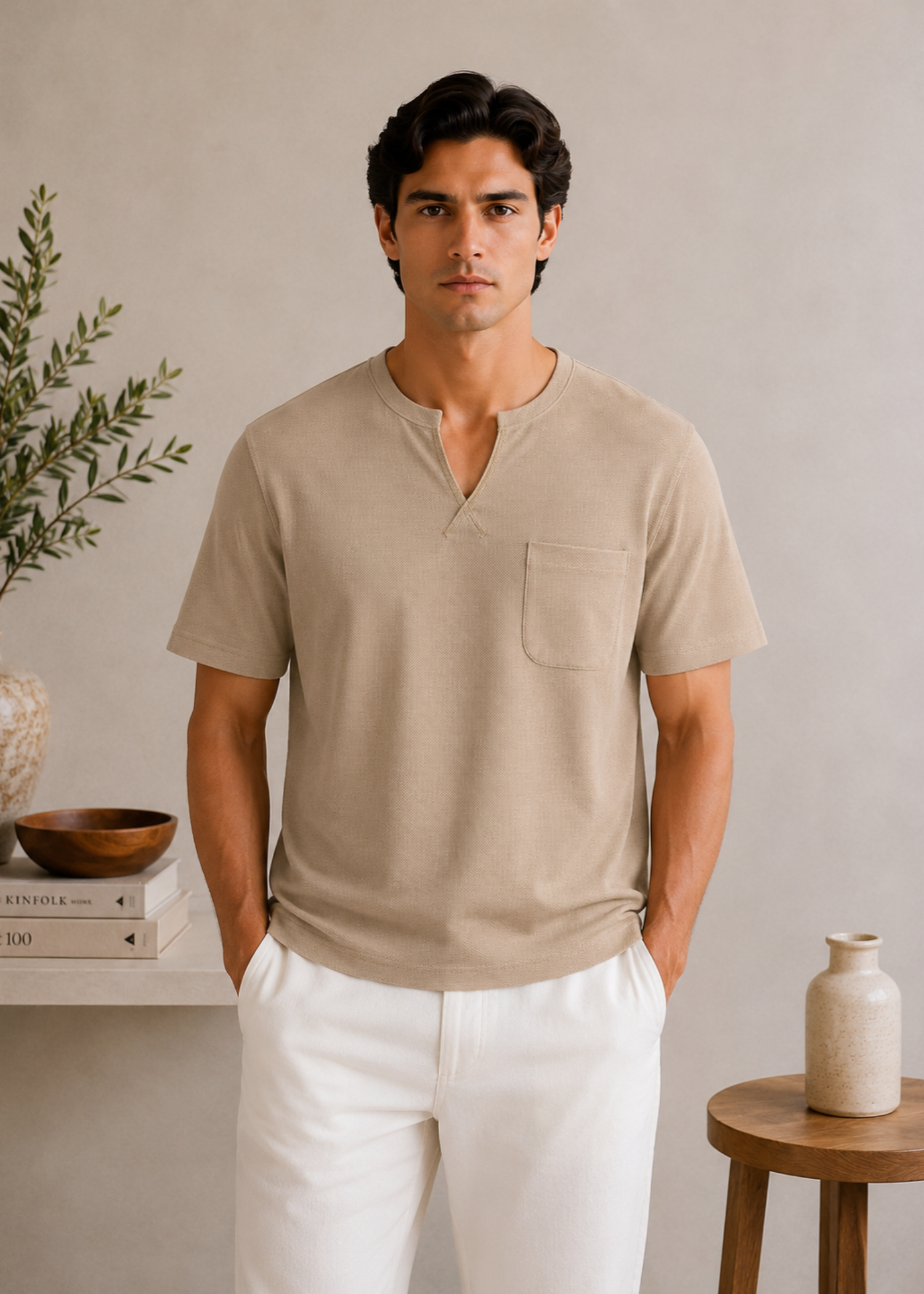 cotton jersey T Shirt in Beige