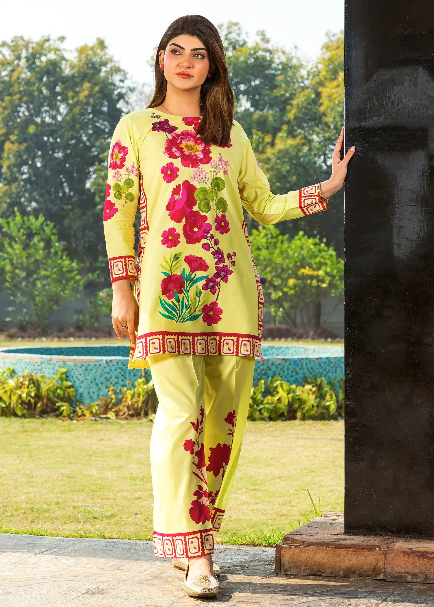lawn Co ord Sets in Lemon, cherry blossom pink, shocking pink