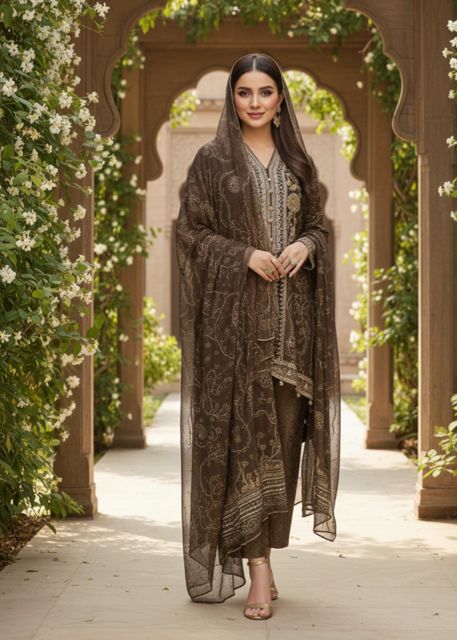 chiffon Short Frock in Chocolate brown