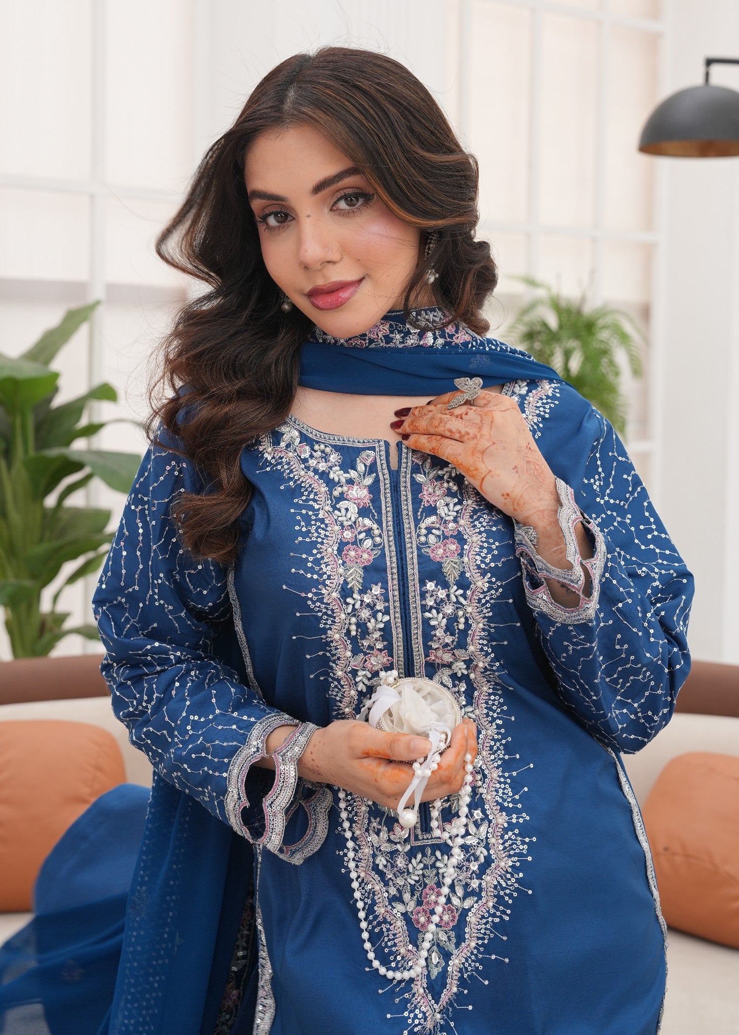 kattan silk Kurta Set in Yale blue