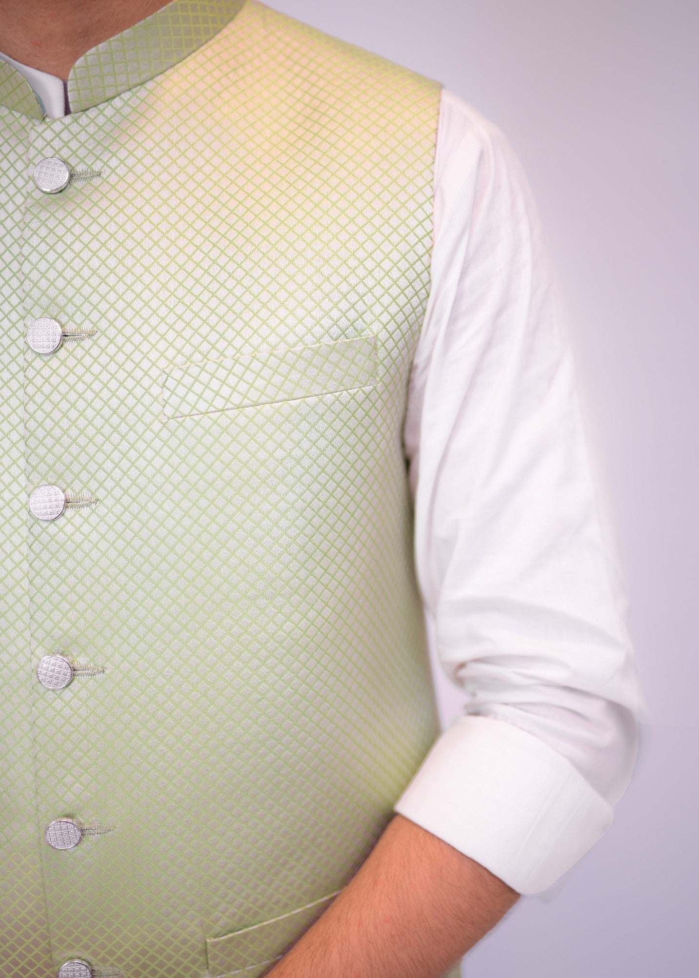 jamawar Waistcoat in Pastel green