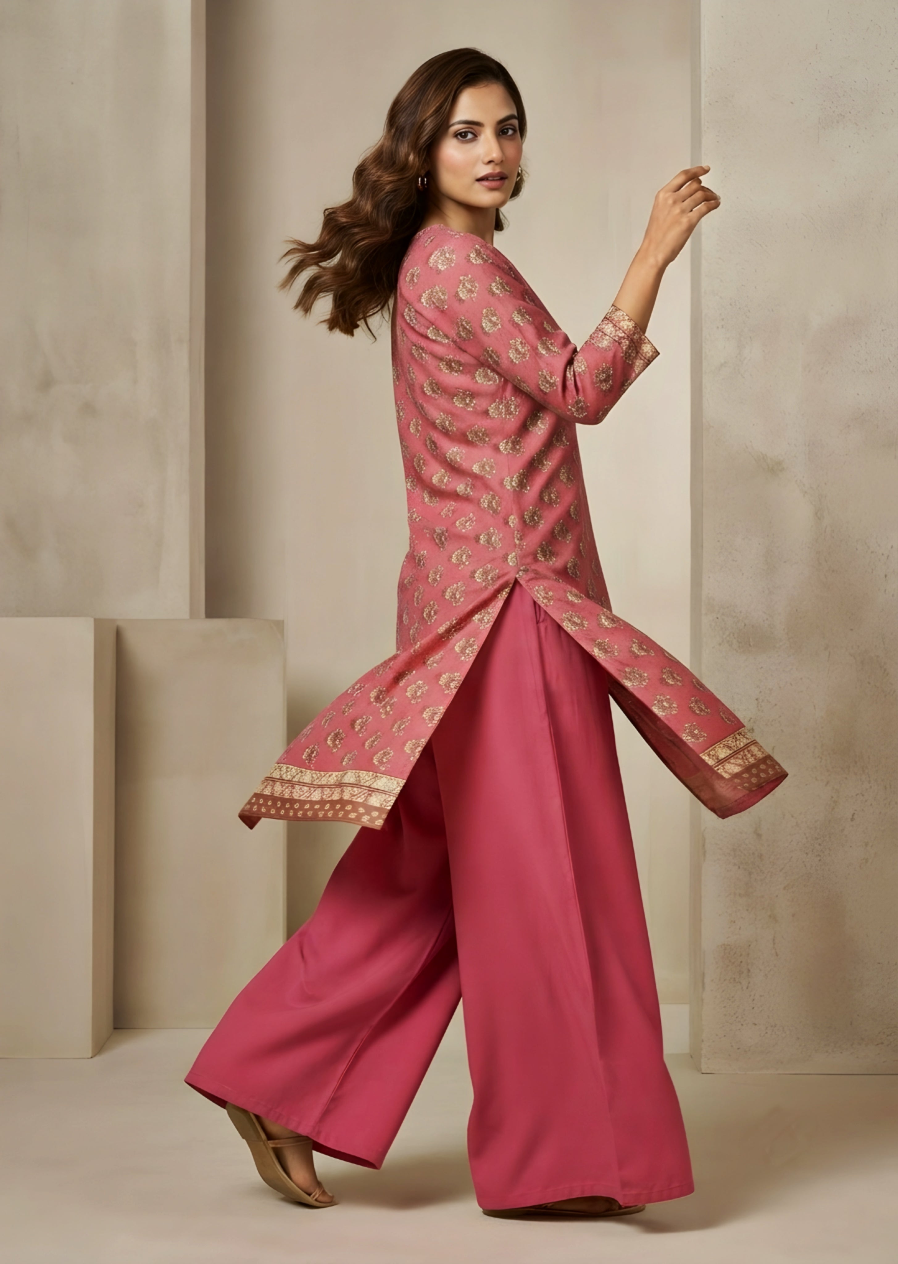 lawn Unstitched in Salmon, tomato red