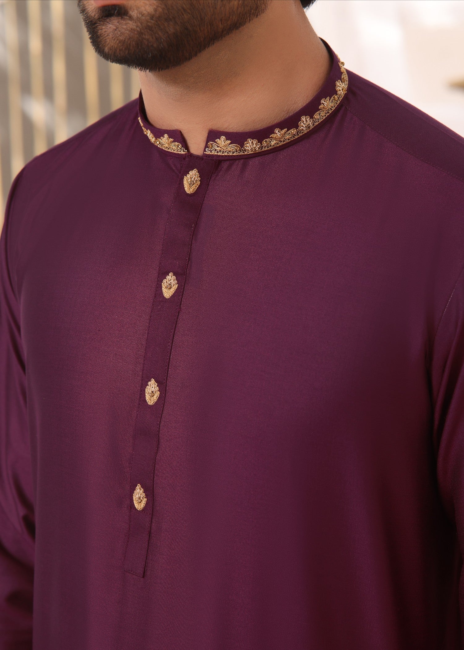 cotton silk Kurta Set in Burgundy