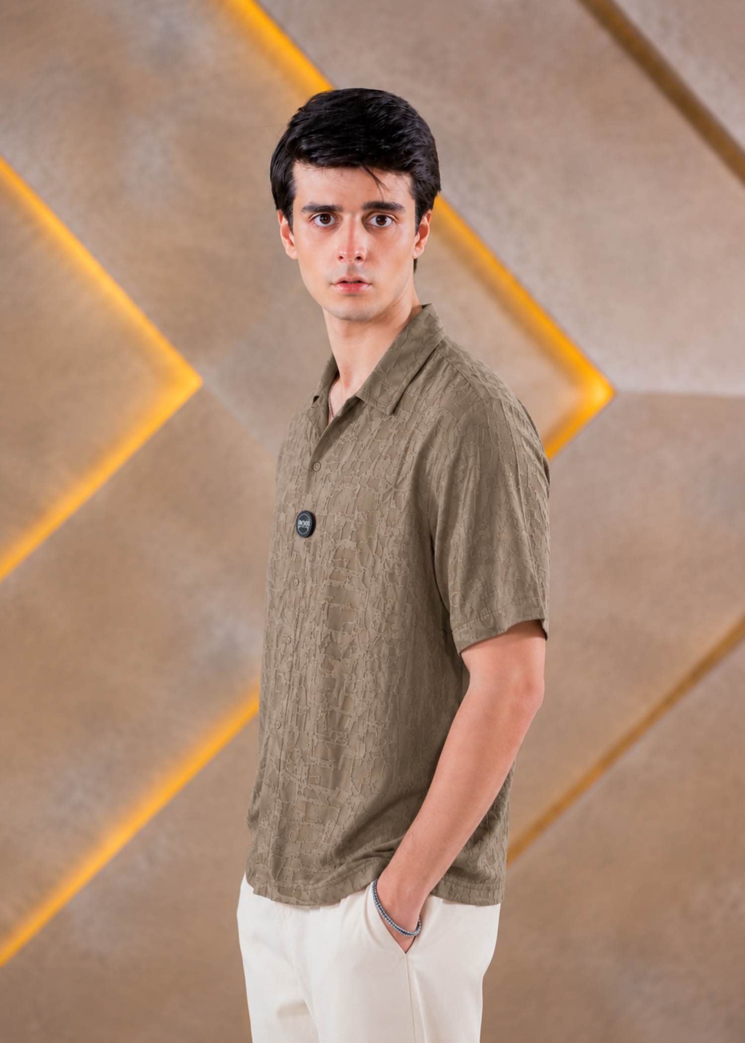 cotton Casual Shirt in Khaki brown
