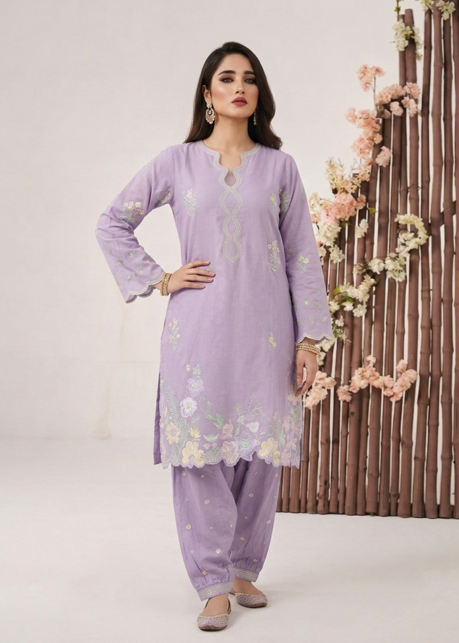 lawn Kurta Set in Lavender