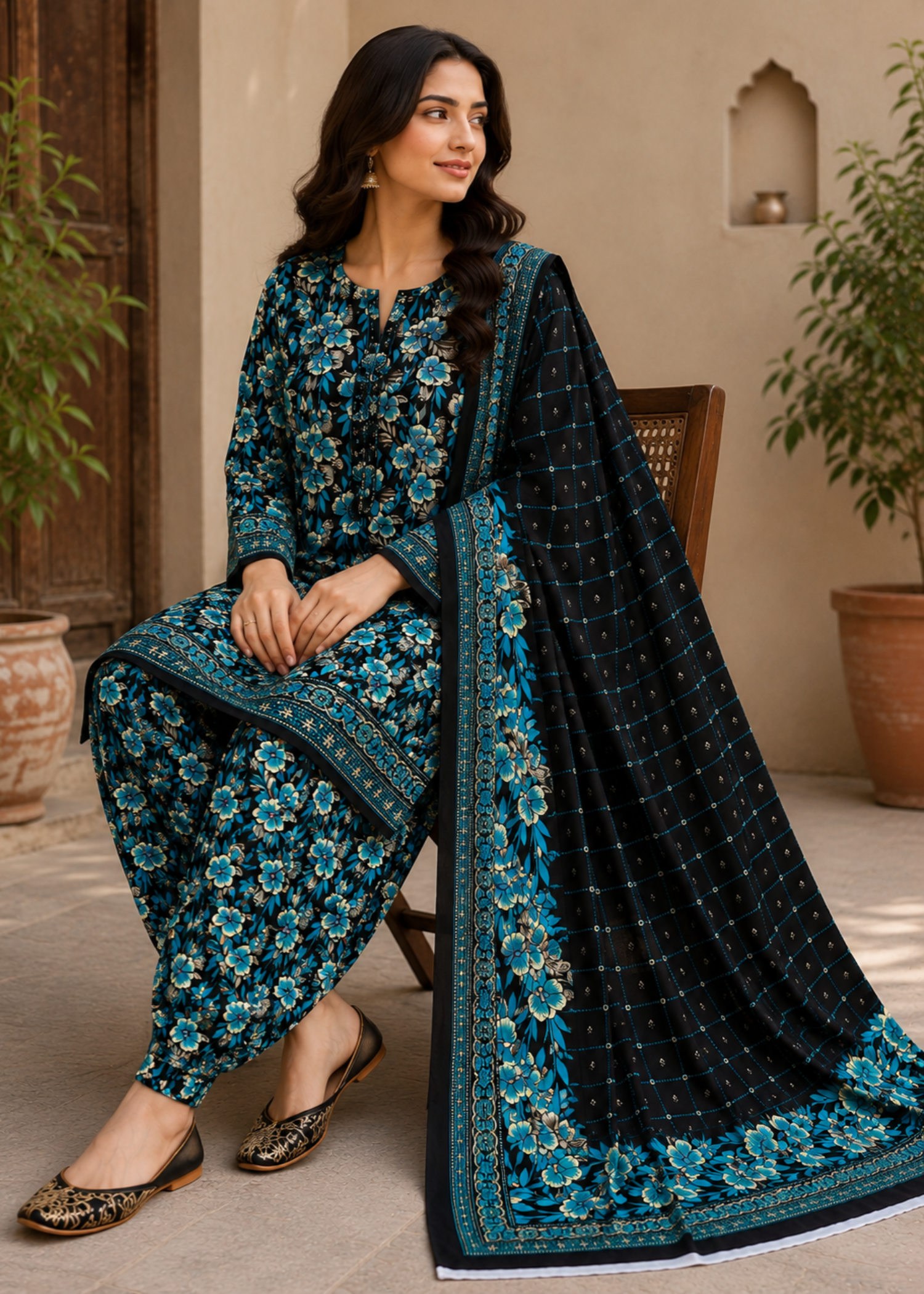 cotton Unstitched in Black, electric blue
