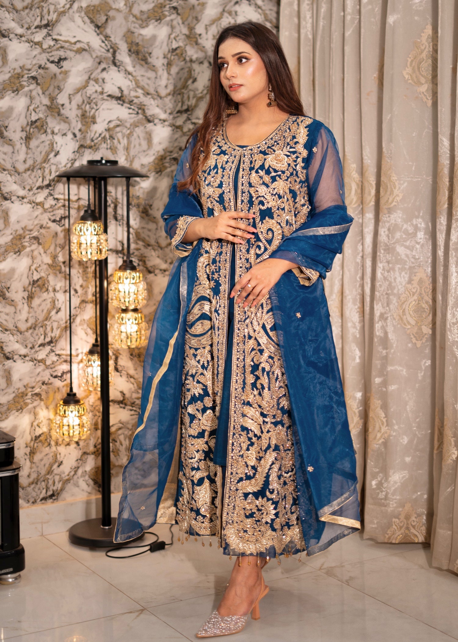 organza Gown in Steel blue