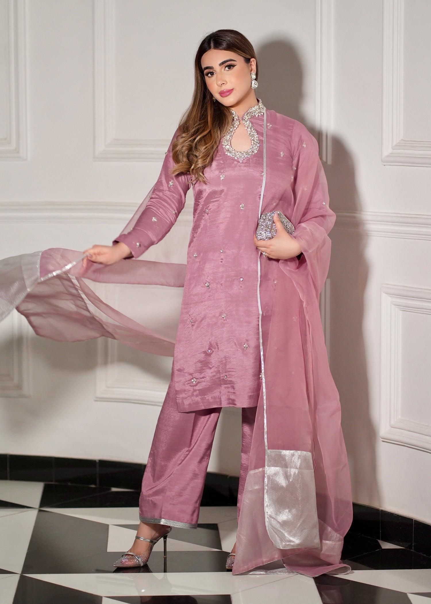 raw silk Kurta Set in Mauve