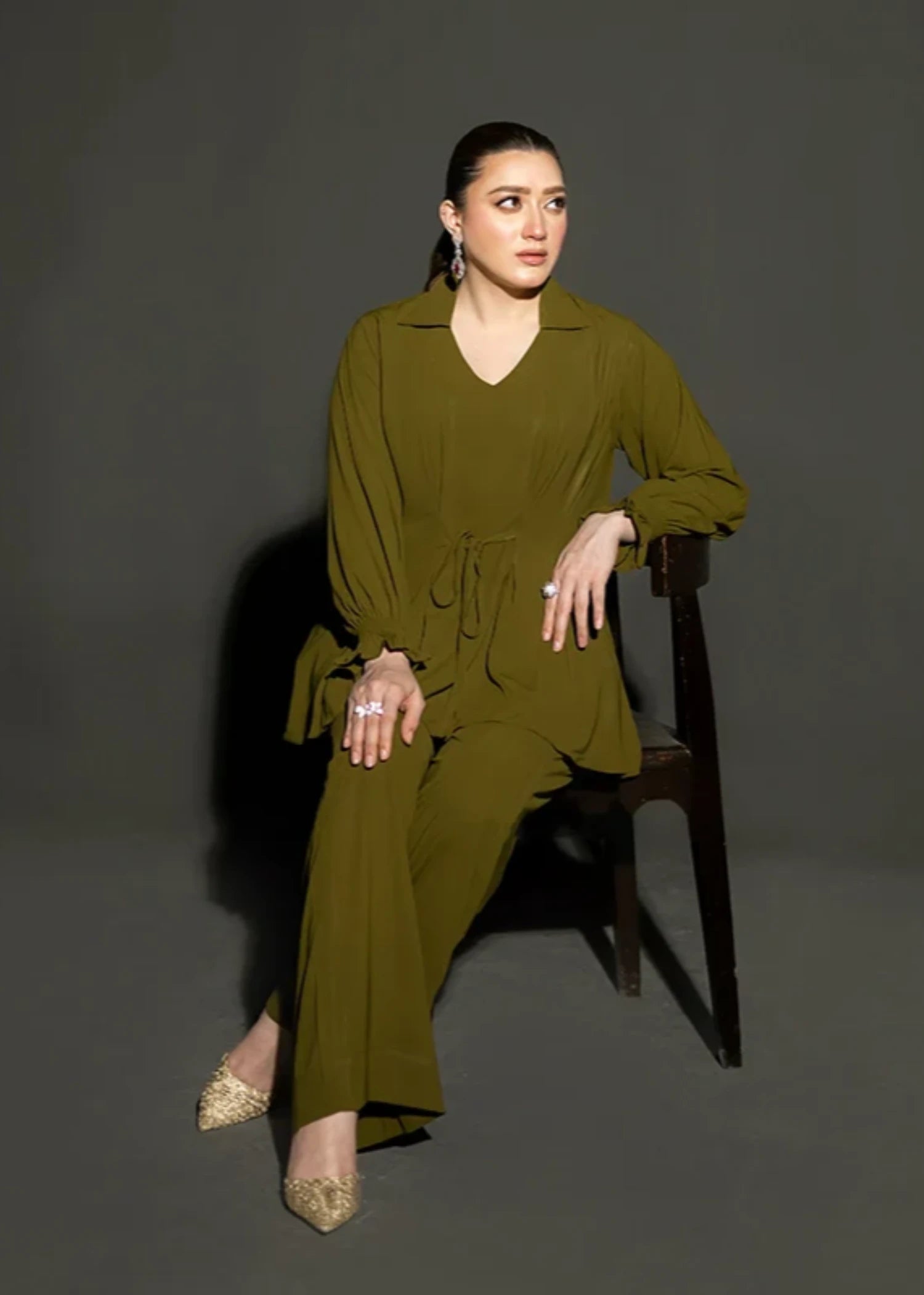 crepe Co Ord Sets in Olive green