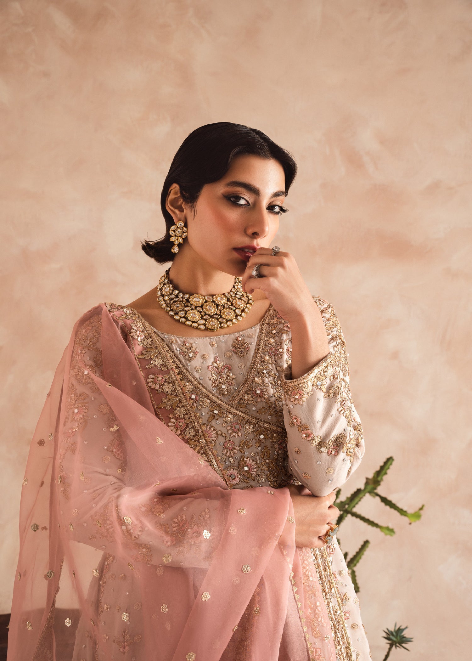 chiffon Angrakha in Ivory