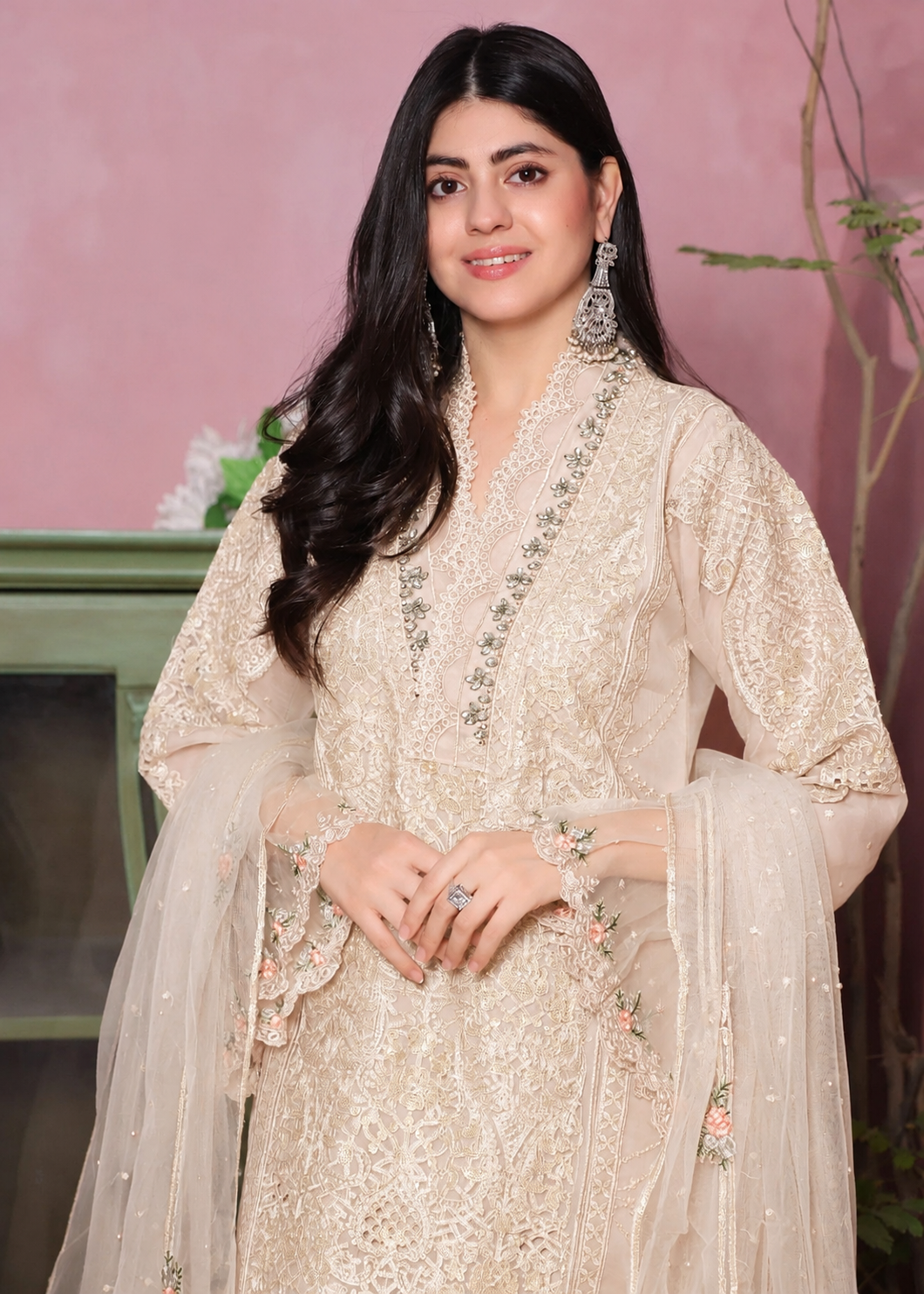 organza Kurta Set in Vanilla