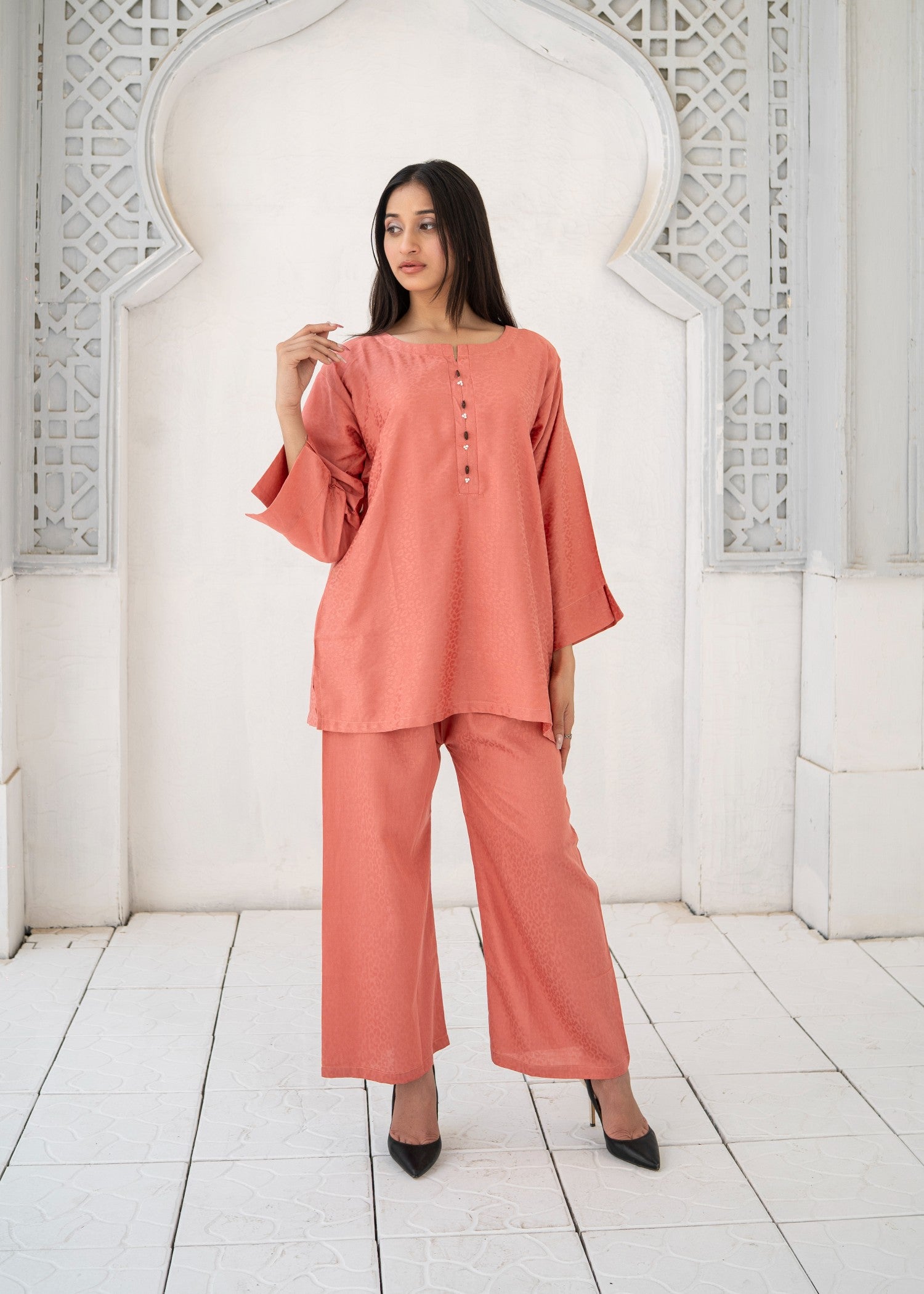 cotton Kurta Set in Salmon pink