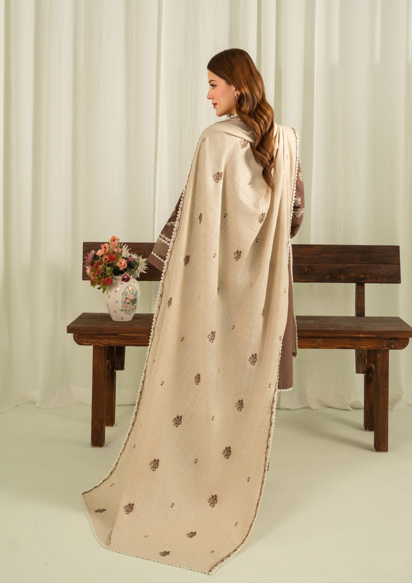 khaddar Kurta Set in Beige, coffee brown