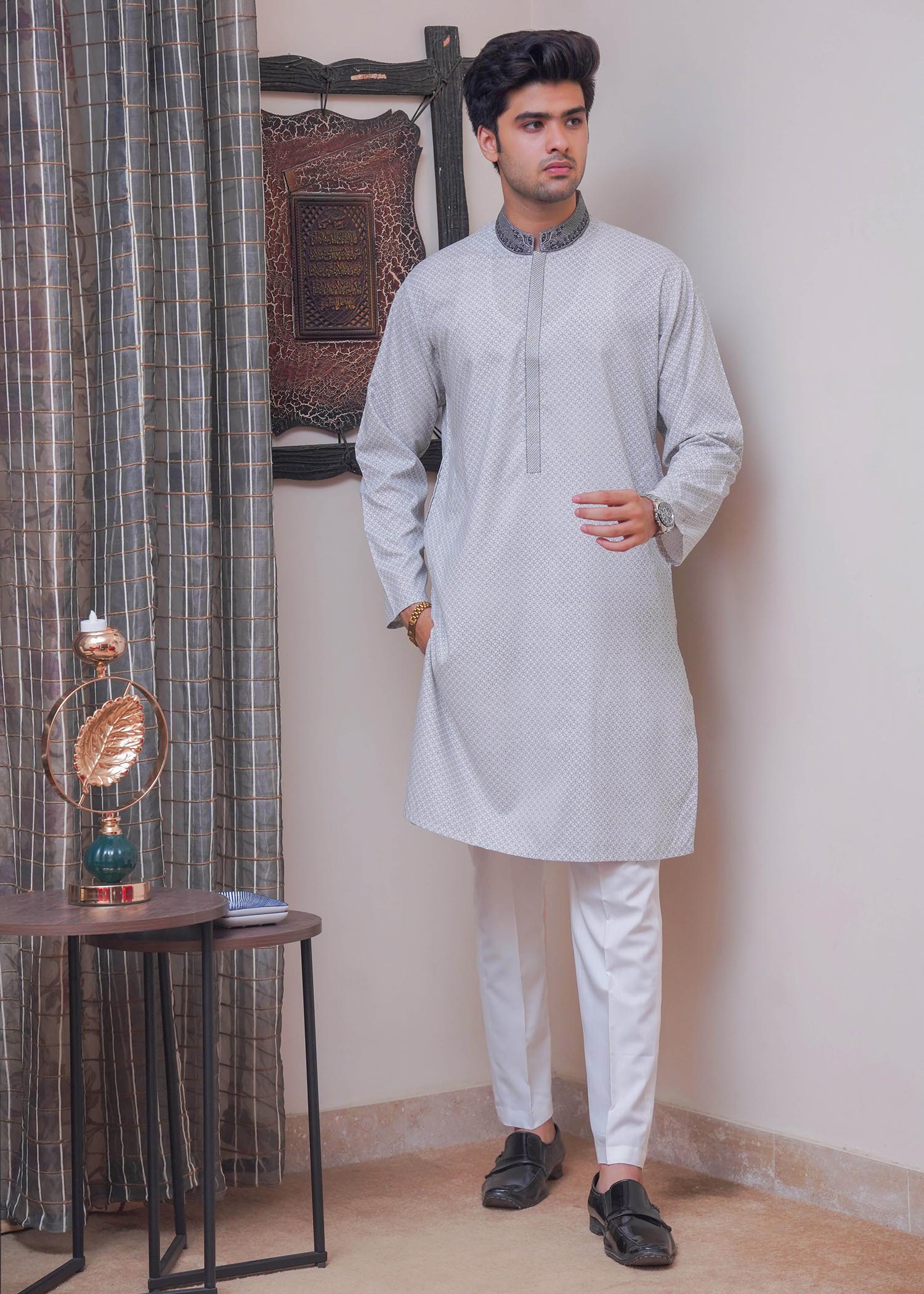 textured wash & wear Kurta in Grey