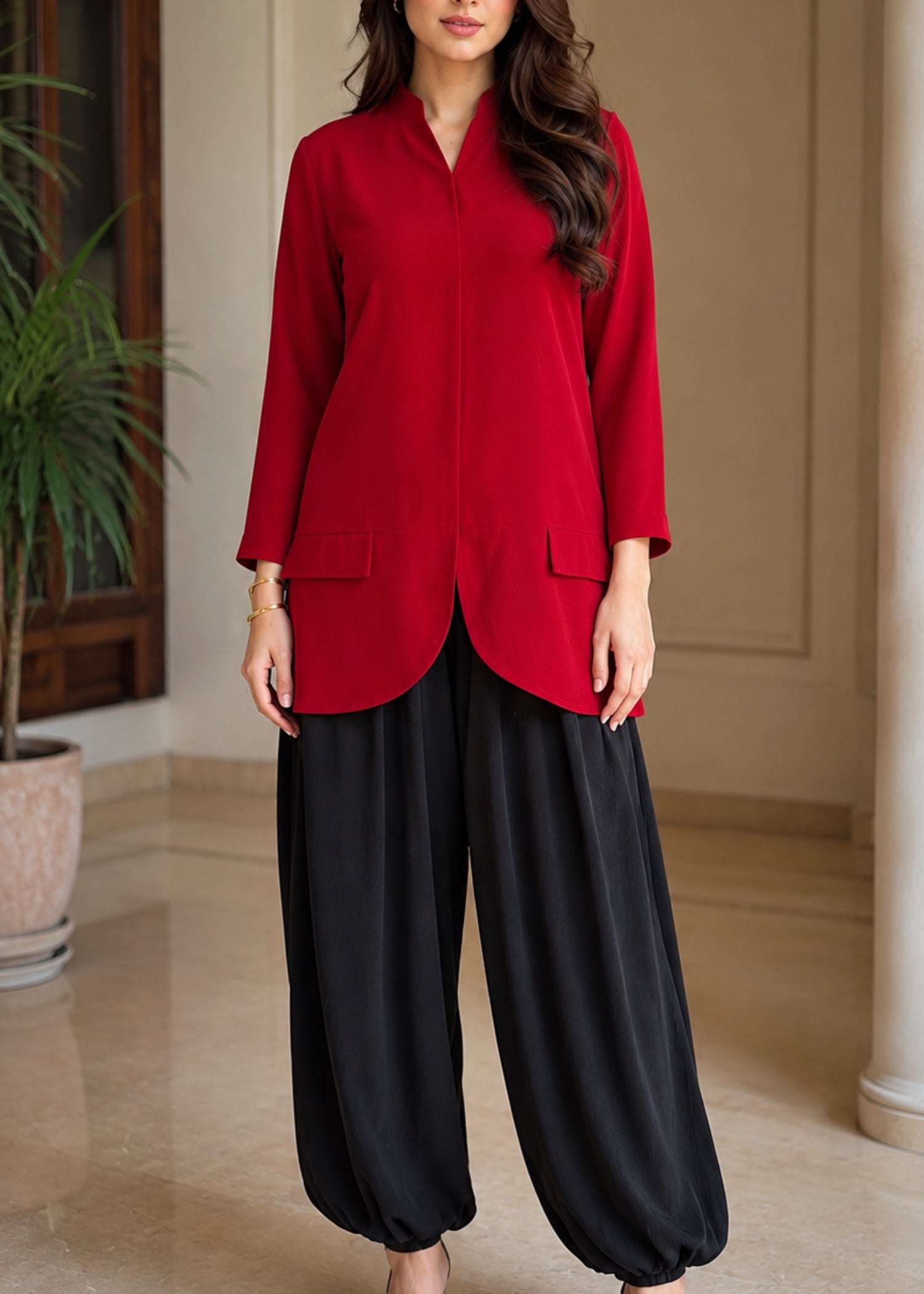 chiffon Kurta Set in Black, red