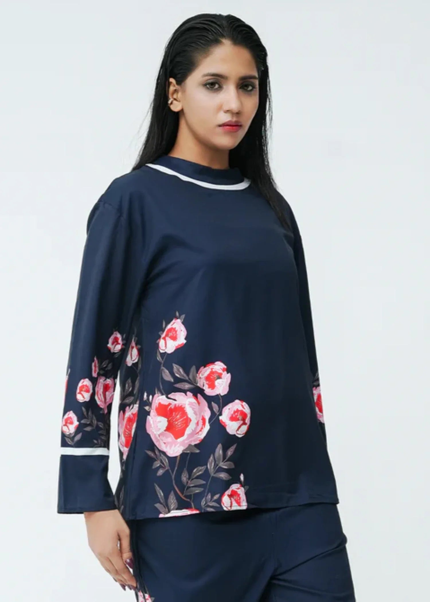 blended satin polyester Co ord Sets in Navy blue