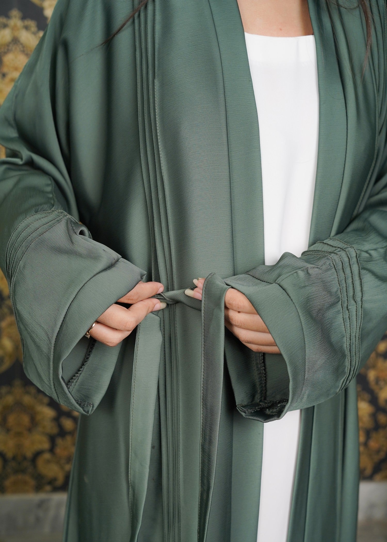thai silk Abaya in Olive green