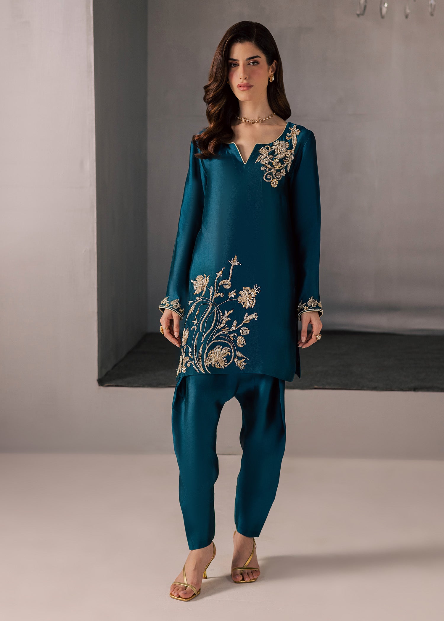 tussar silk Kurta Set in Teal