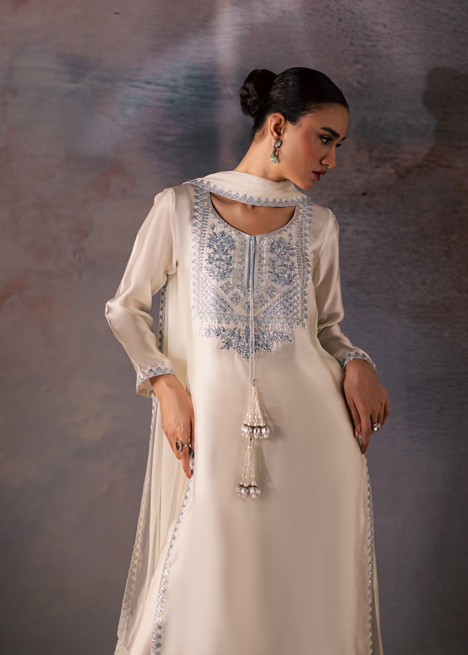 thai silk Kurta Set in Ivory