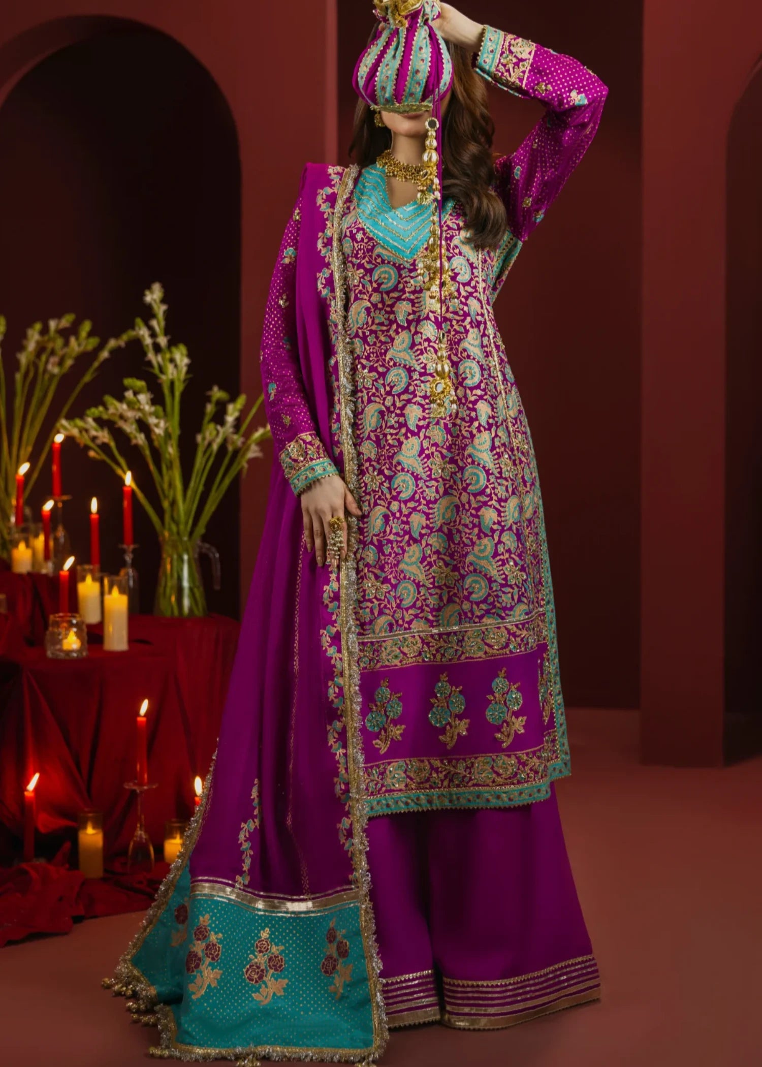 raw silk Unstitched in Magenta