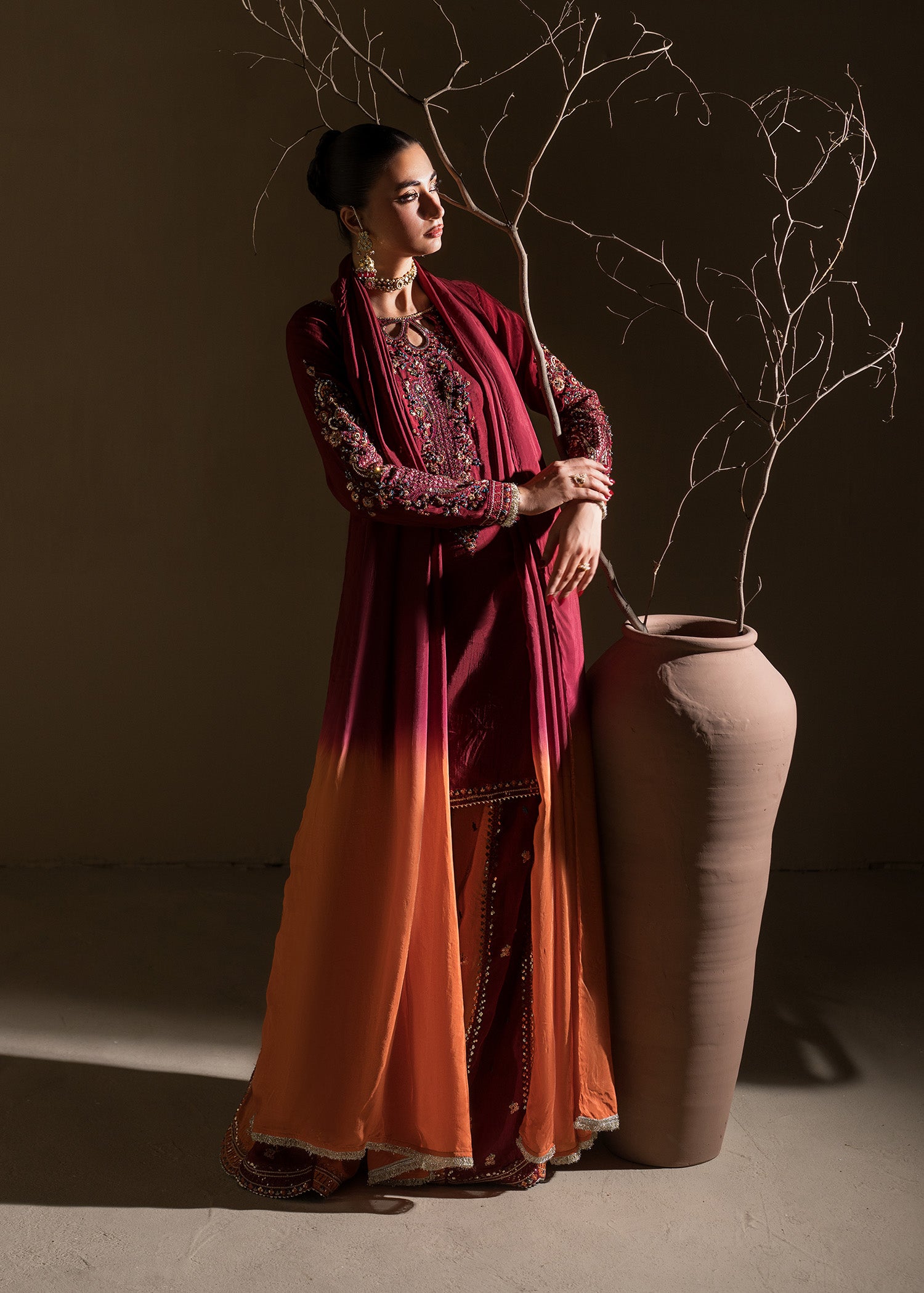 raw silk Sharara in Maroon