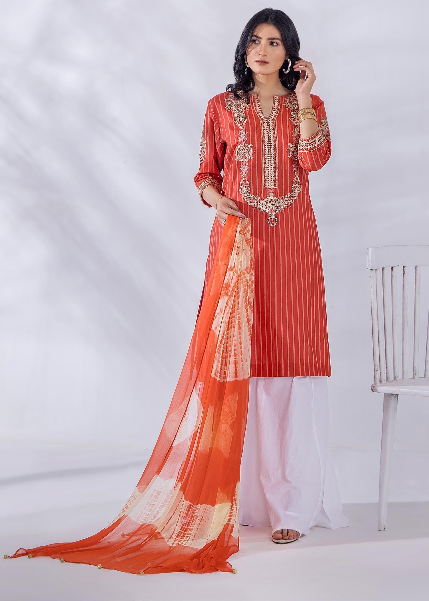 lawn Kurti in Rust orange