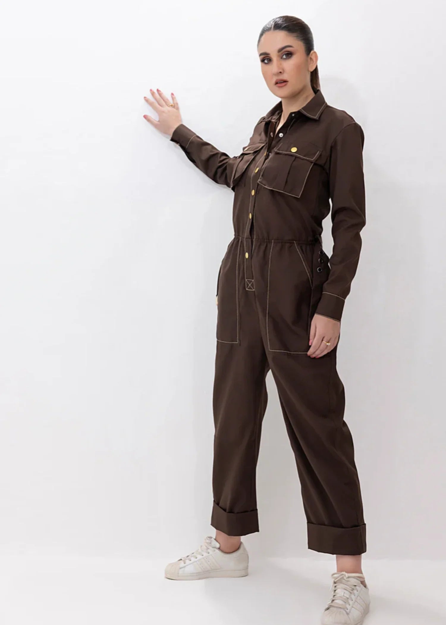 twill cambric Jumpsuit in Chocolate brown