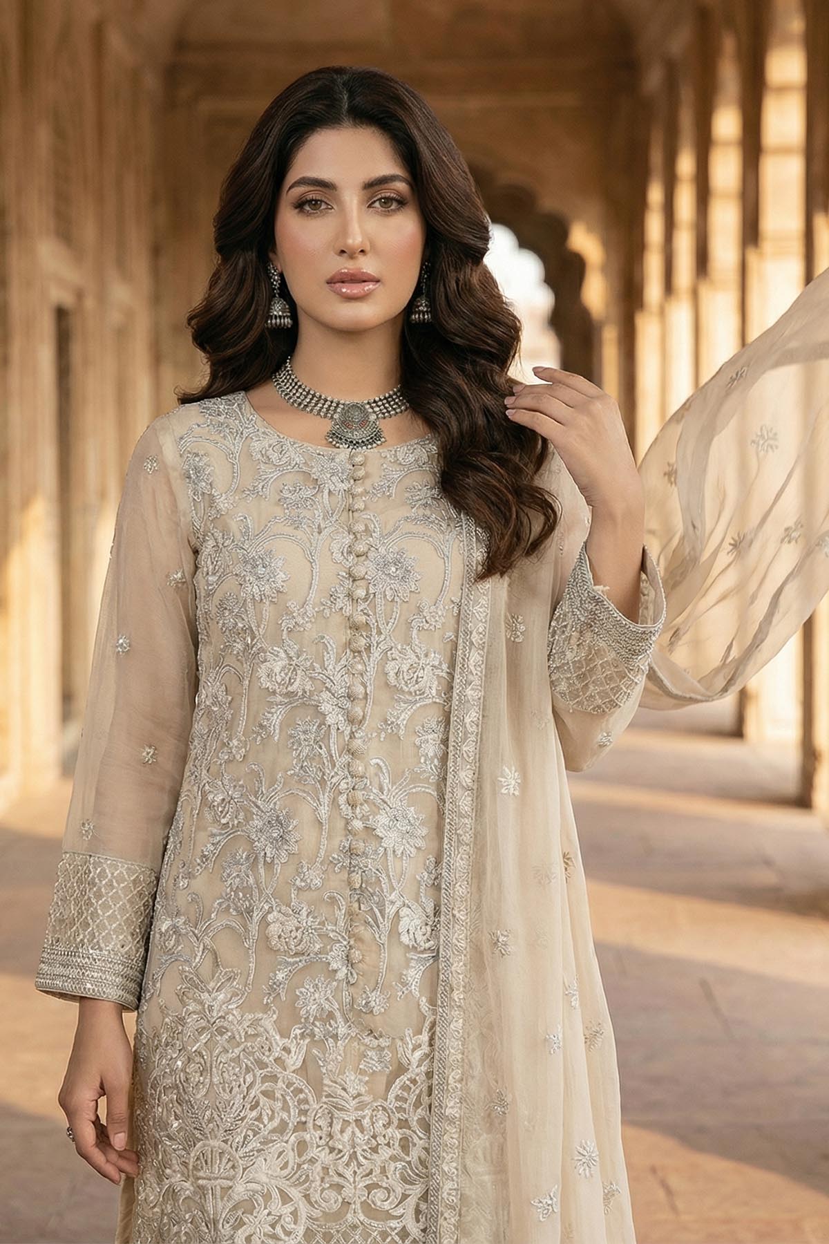 silk cotton net Kurta Set in Lemon