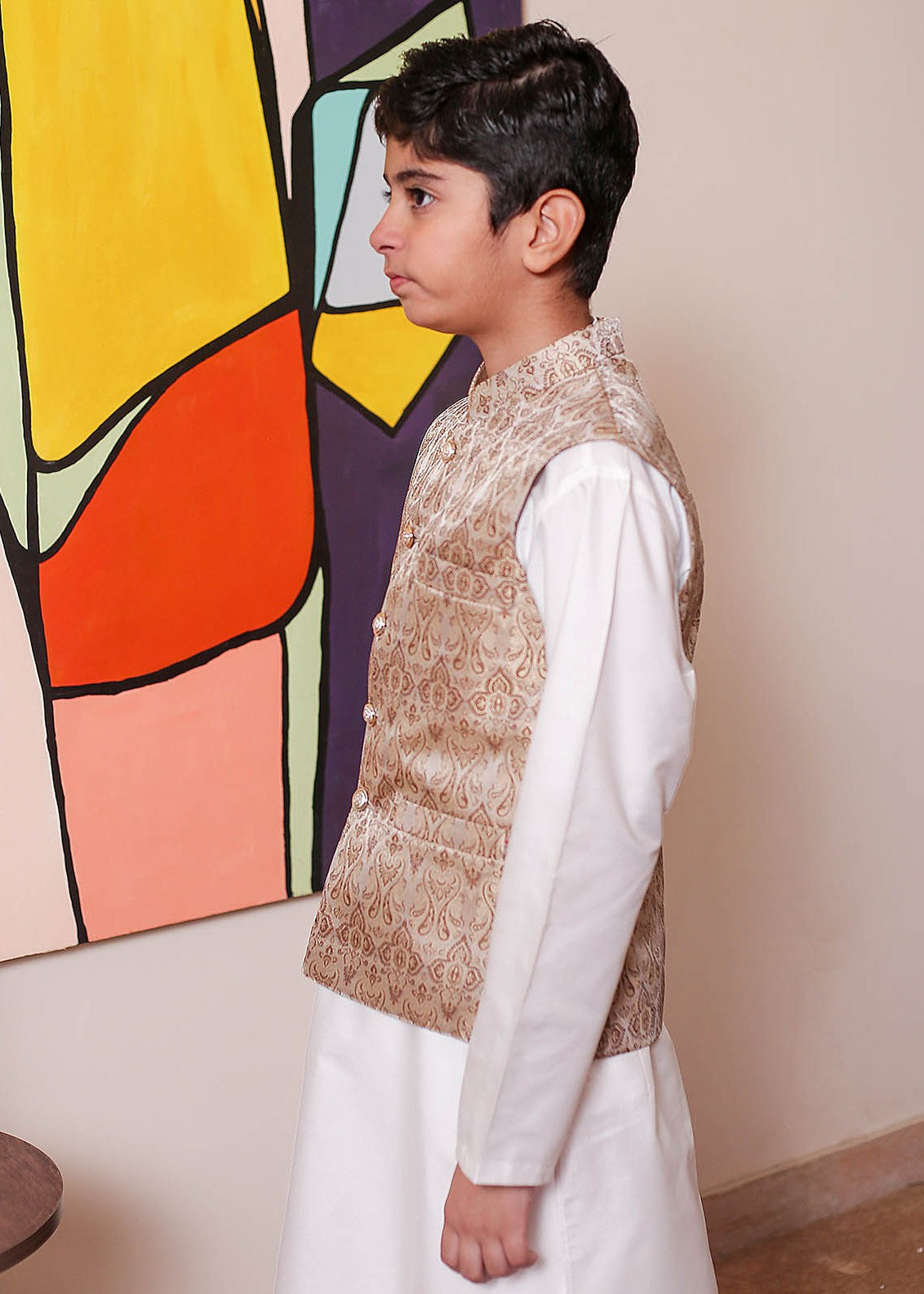 banarsi silk Waistcoat in Coffee brown